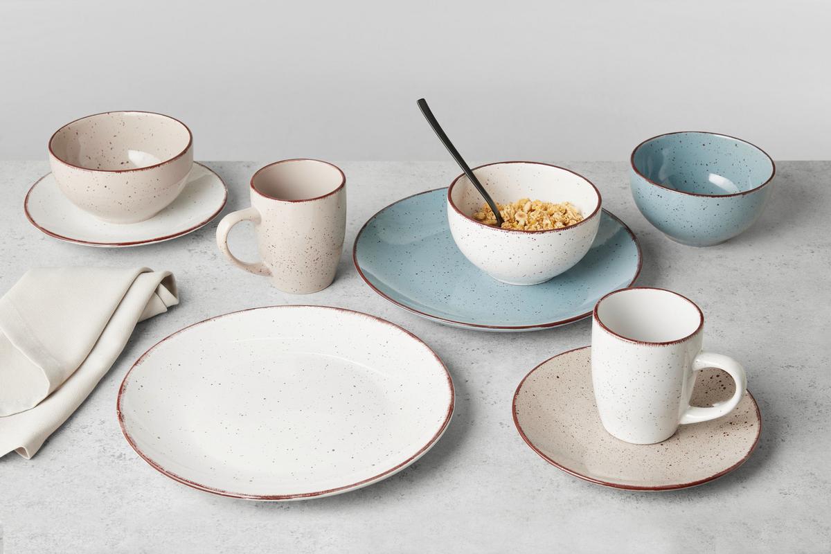 Kombiservice Kelly aus Steinzeug, 24-teilig - Blau/Weiss, Modern, Keramik - Modern Living