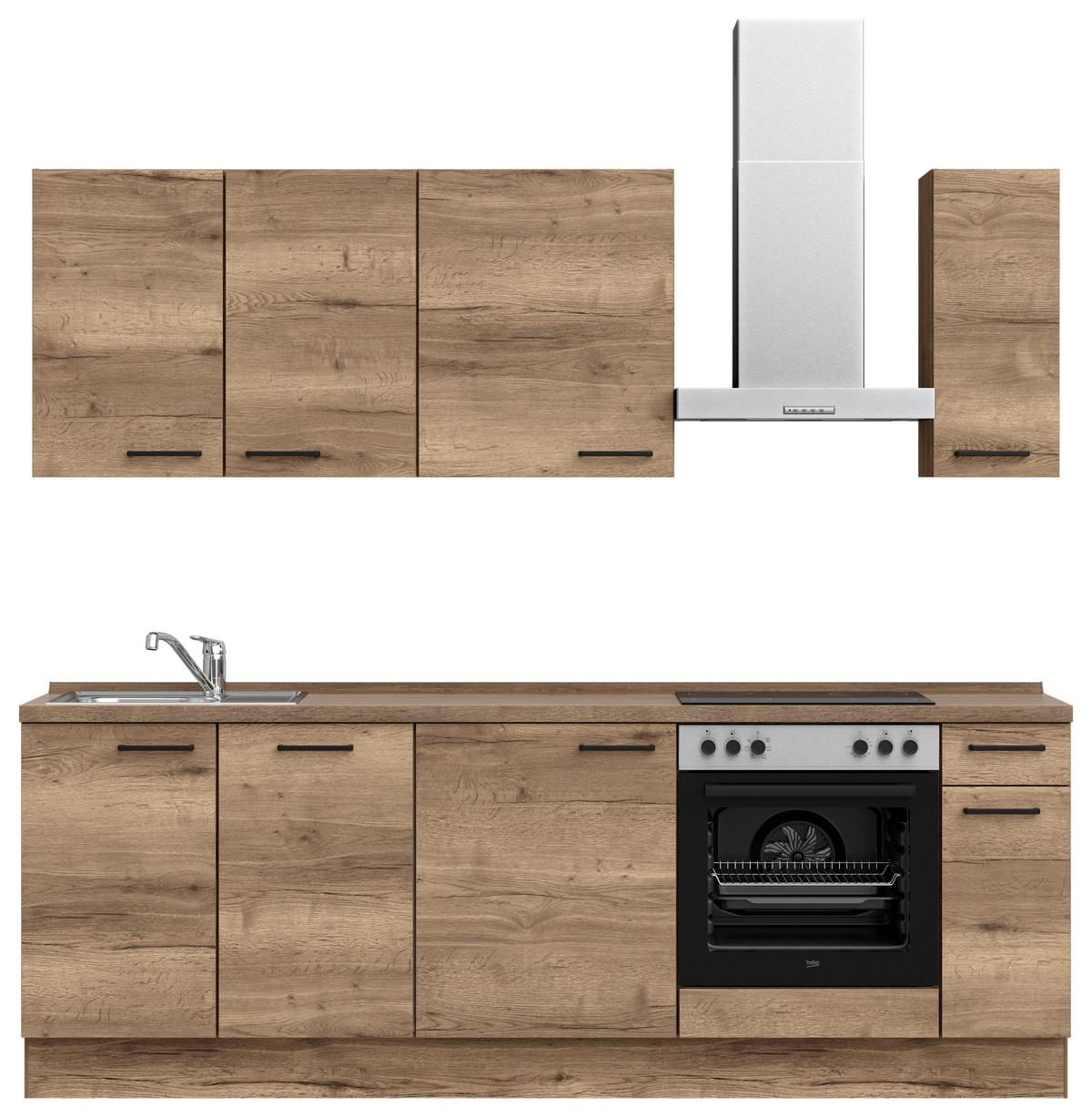 Küchenblock Structura Low m. Geräten Eiche dunkel - Eiche dunkel/Eichefarben, MODERN, Holzwerkstoff/Metall (240cm) - Nobilia