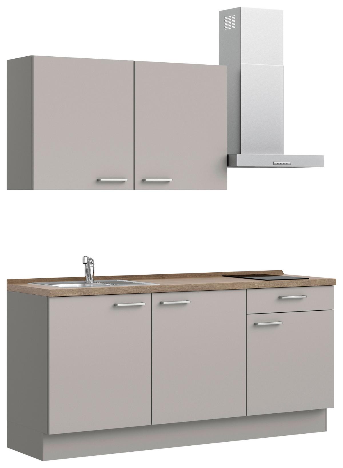 Küchenblock Touch Low m. Geräten Grau - Eiche dunkel/Edelstahlfarben, MODERN, Holzwerkstoff/Metall (180cm) - Nobilia