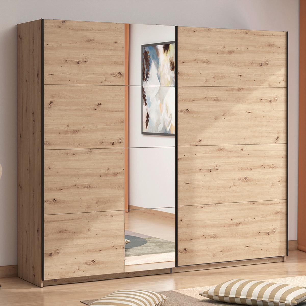 Schwebetürenschrank Gard Eiche Artisan - Schwarz/Eiche Artisan, KONVENTIONELL, Holzwerkstoff/Metall (245/217.5/61cm) - Based