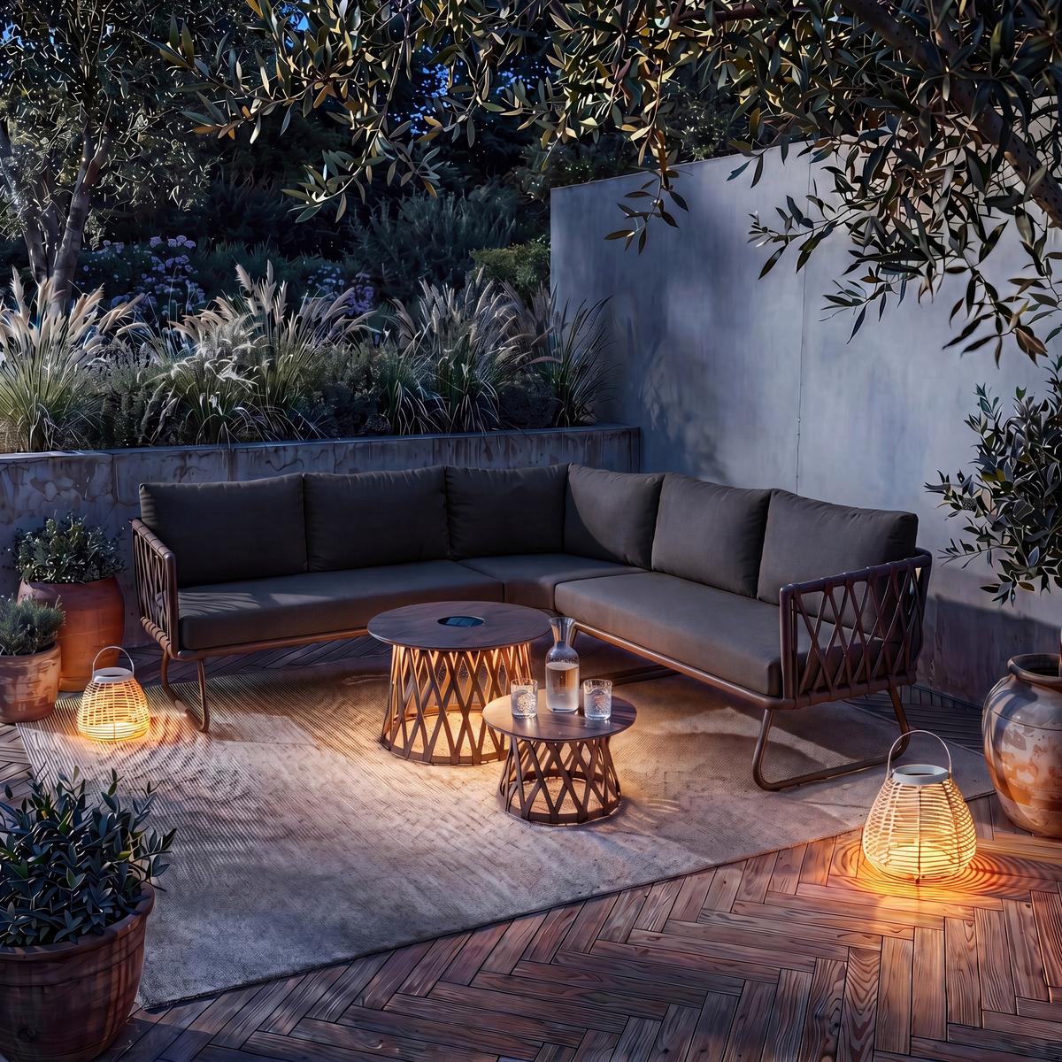 Gartenlounge Elea Dunkelgrau Metall/textil Inkl. Abdeckung - Dunkelgrau/Anthrazit, Modern, Textil/Stein (234/74/77cm) - Bessagi Garden