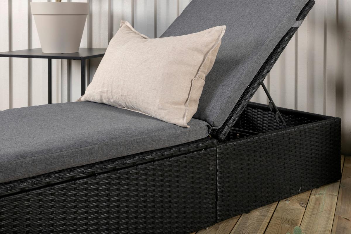 Sonnenliege Quad ca. 61x38x198 cm Schwarz - Schwarz/Grau, KONVENTIONELL, Kunststoff/Textil (60.5/37.5/198cm) - Gardenson