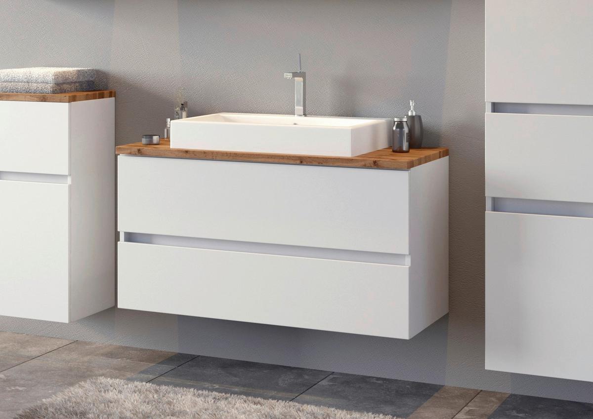 Waschtischkombi in Weiss 'Pienza' - Eichefarben/Weiß, Basics, Keramik/Holzwerkstoff (100cm) - Held