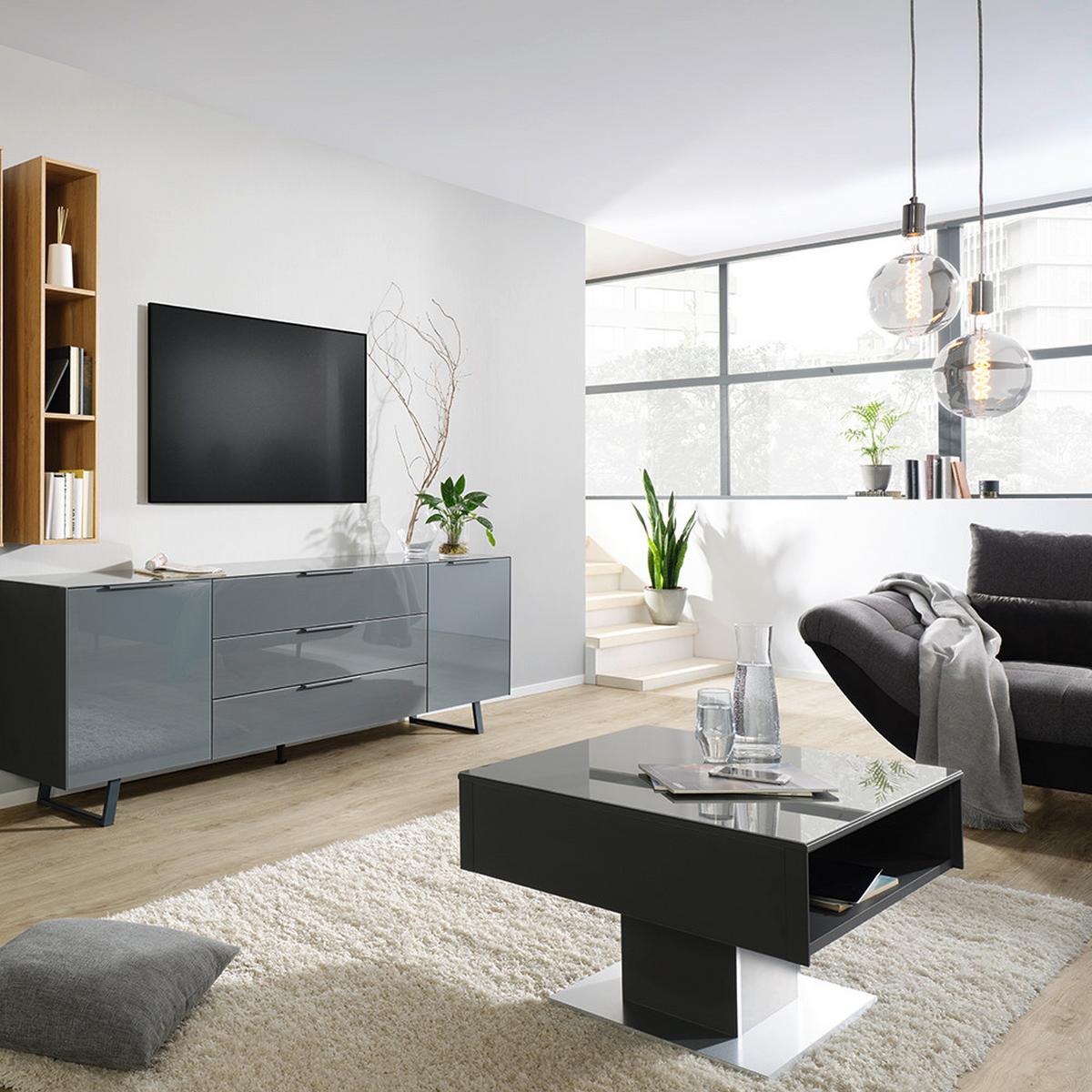 Couchtisch in Anthrazit - Anthrazit, Modern, Glas/Holzwerkstoff (70/69/46cm) - Premium Living