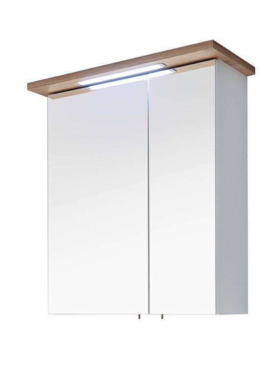 SZAFKA Z LUSTREM NOVENTA - kolor dębowy/biały, Design, materiał drewnopochodny/metal (60/72/20cm) - Xora
