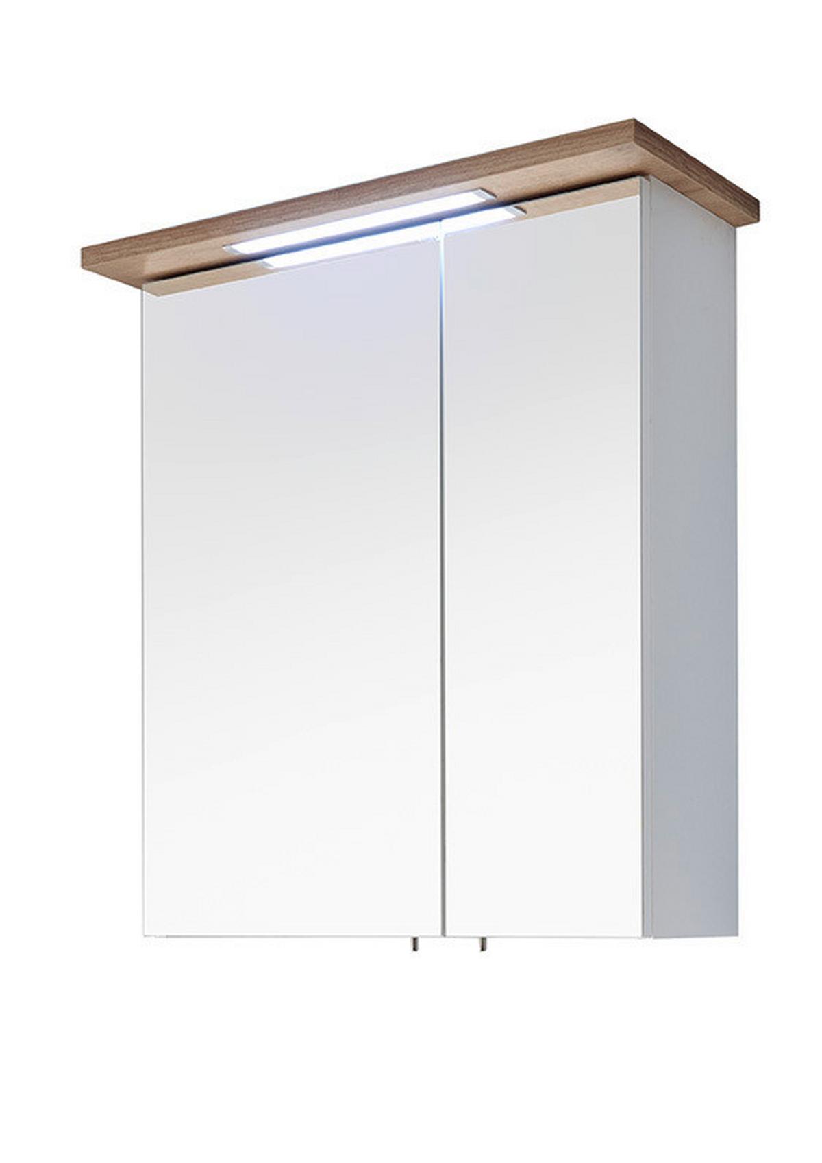 SZAFKA Z LUSTREM NOVENTA - kolor dębowy/biały, Design, materiał drewnopochodny/metal (60/72/20cm) - Xora