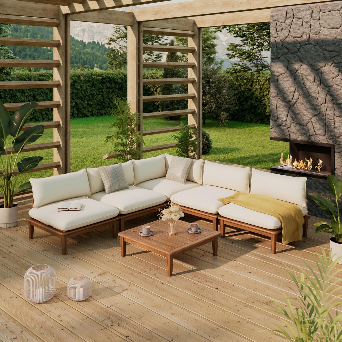 KOMPLET MEBLI TARASOWYCH BORNEO - beżowy/kolor akacjowy, Modern, drewno (80/65/80cm) - Ambia Garden