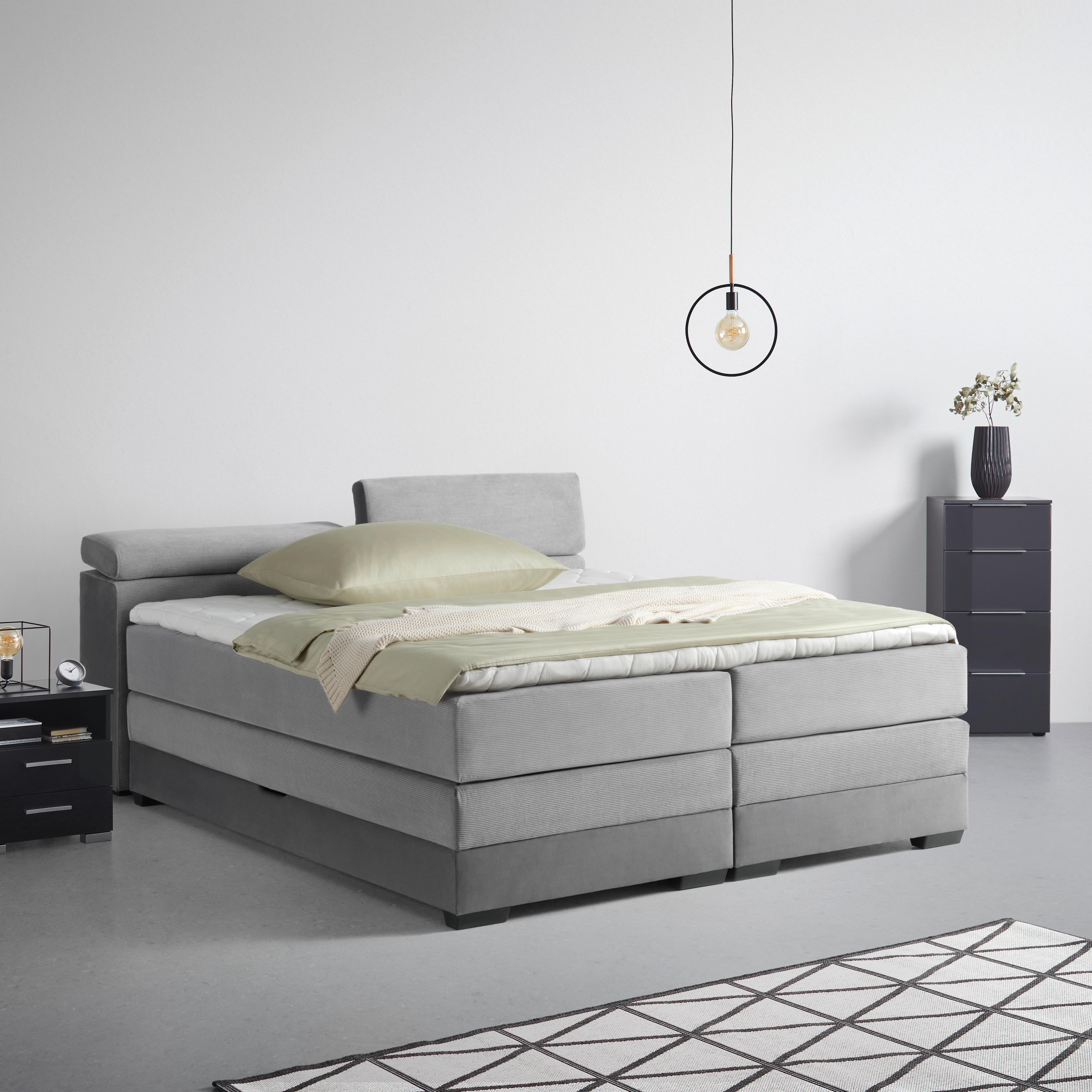 Postelja Boxspring Sevilla, Siva, 160x200 - siva/črna, Konvencionalno, umetna masa/tekstil (160/200cm) - Premium Living
