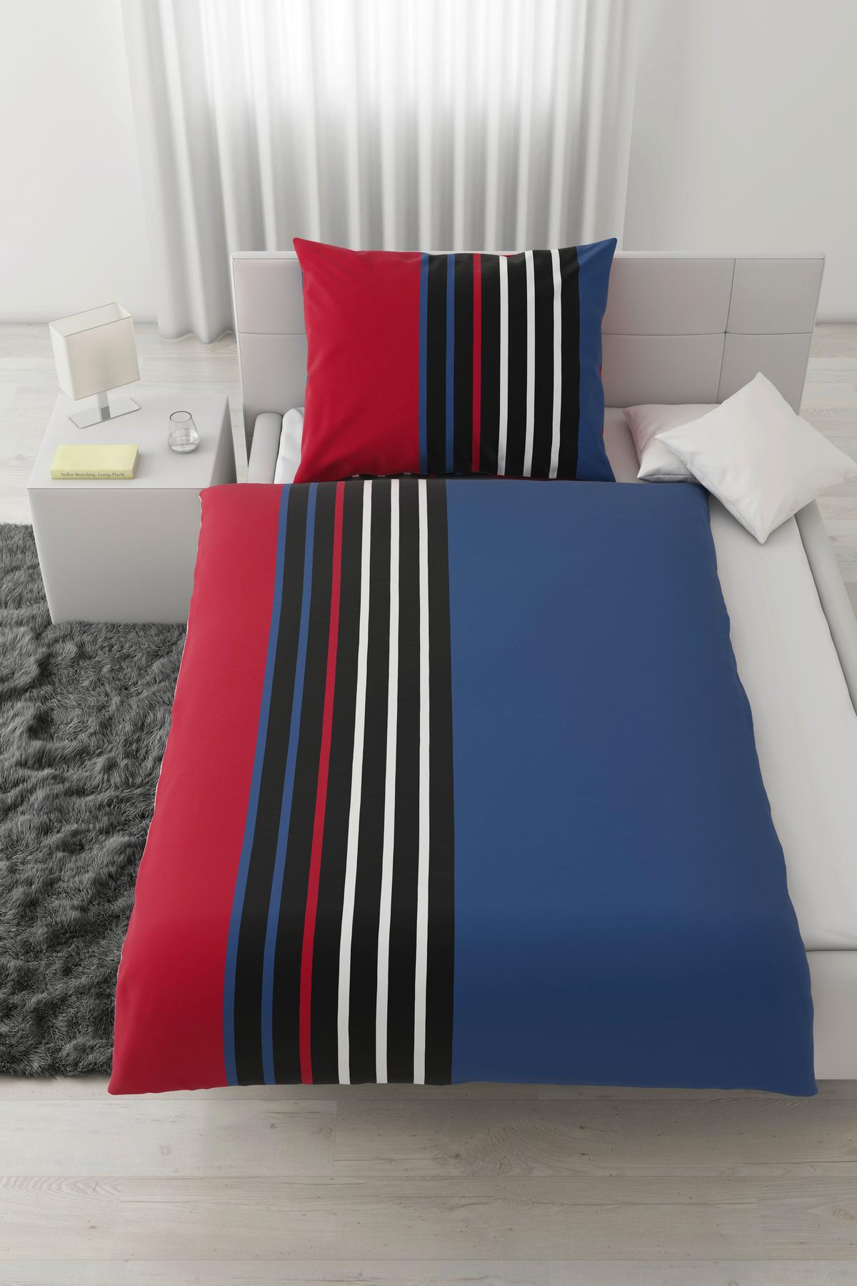 Posteljina Anton 140x200/60x80 Cm - plava/crvena, Konvencionalno, tekstil (140/200cm) - Modern Living