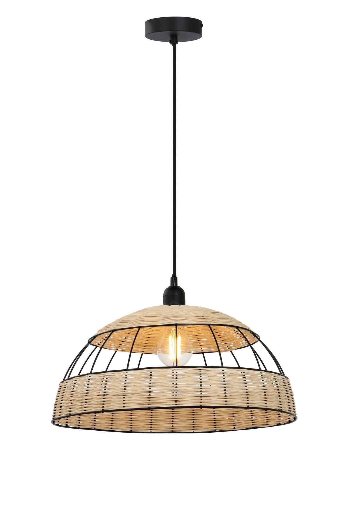 Hängeleuchte Strahler in Natur/Schwarz max. 60 Watt - Schwarz/Naturfarben, Natur, Kunststoff/Metall (40/120cm) - Globo