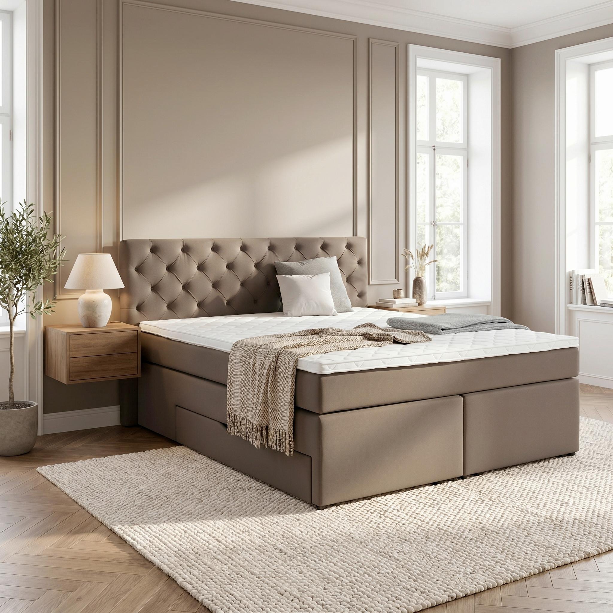 Boxspring Krevet Chester - tamno smeđa/crna, drvni materijal/tekstil (160/200cm) - Modern Living