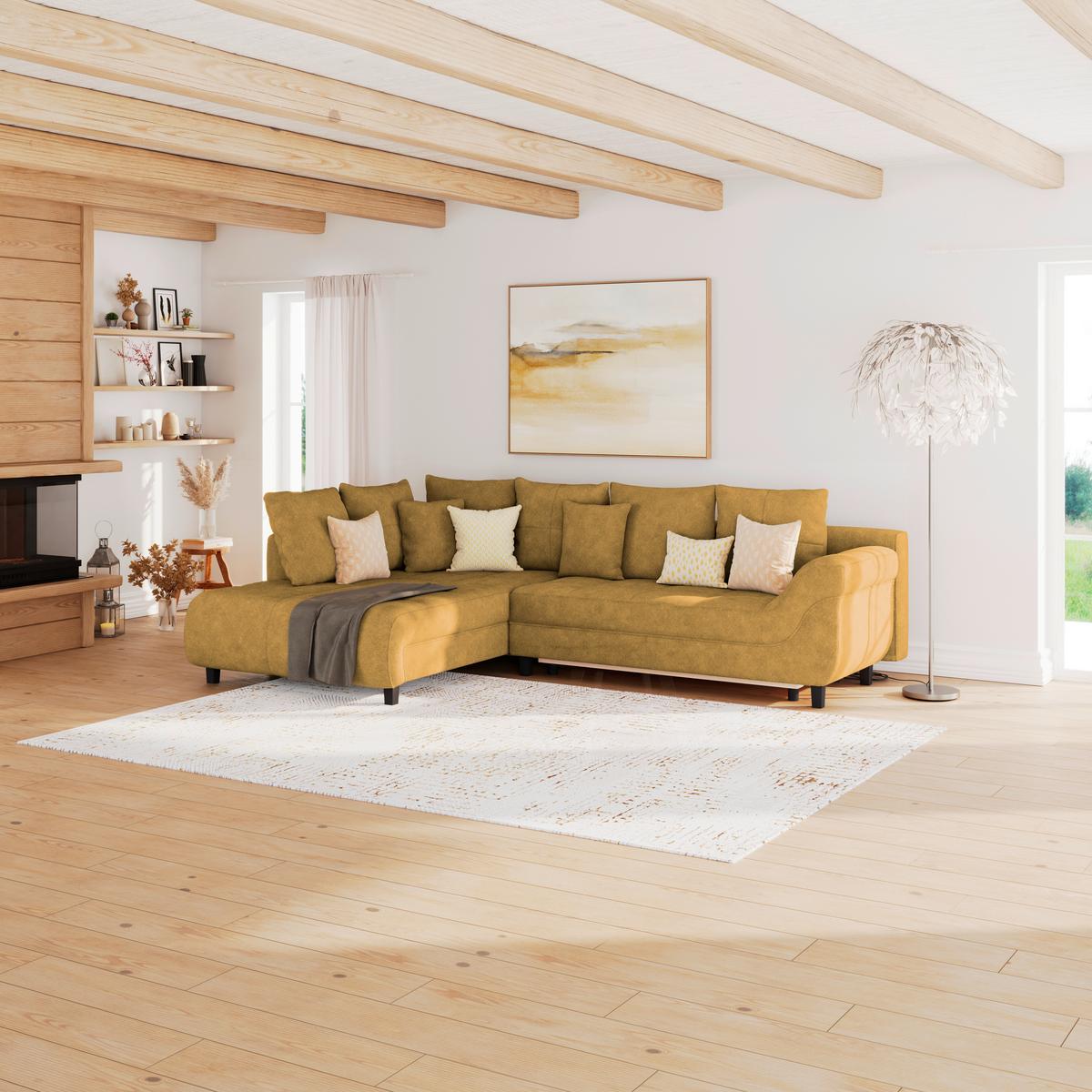 Kutna Garnitura Mendoza - boje senfa/crna, Design, tekstil/drvo (197/309cm) - Modern Living