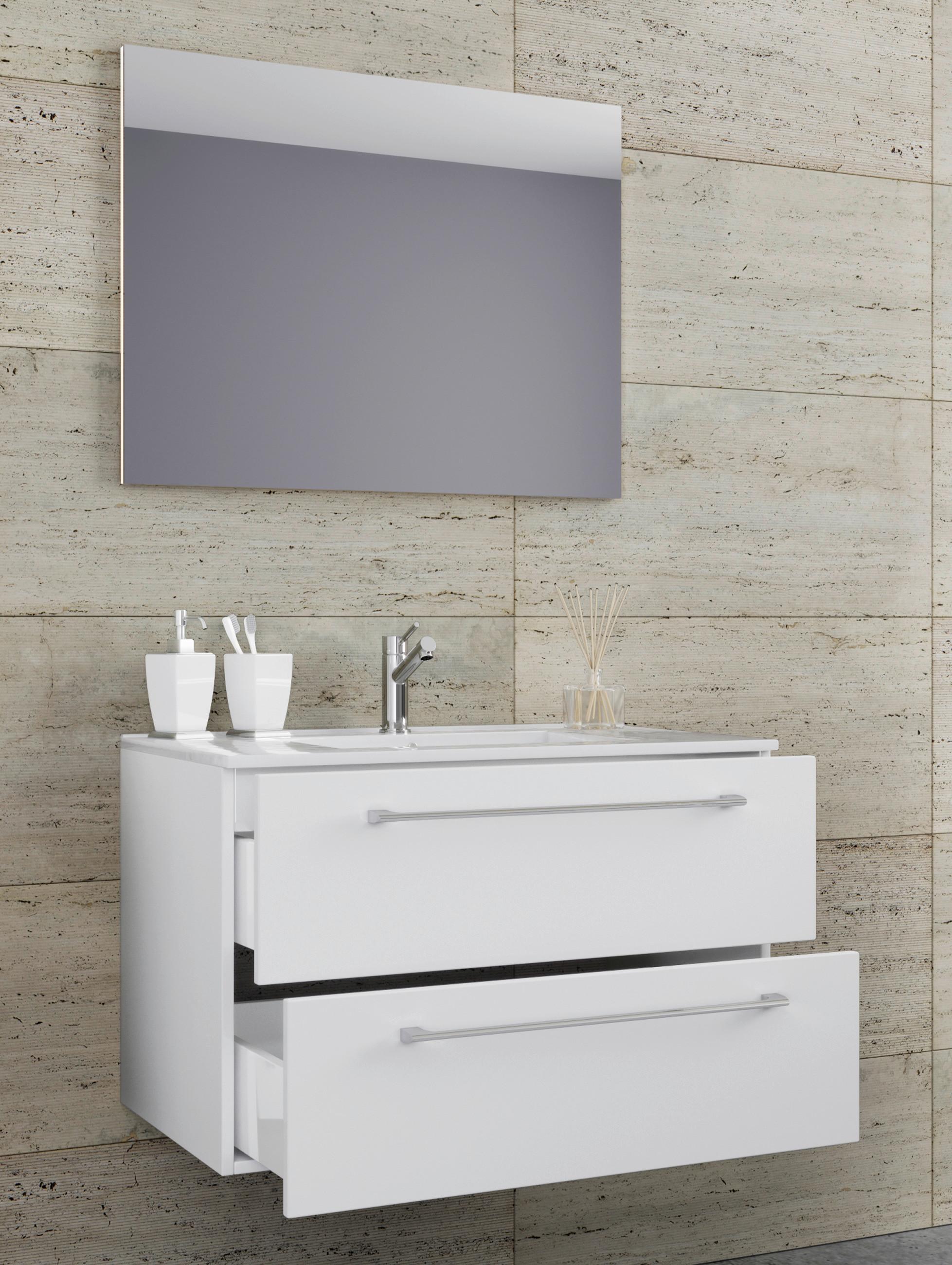 Kopalnica Badinos, Bela - bela/barve aluminija, Moderno, kovina/leseni material (60cm) - MID.YOU