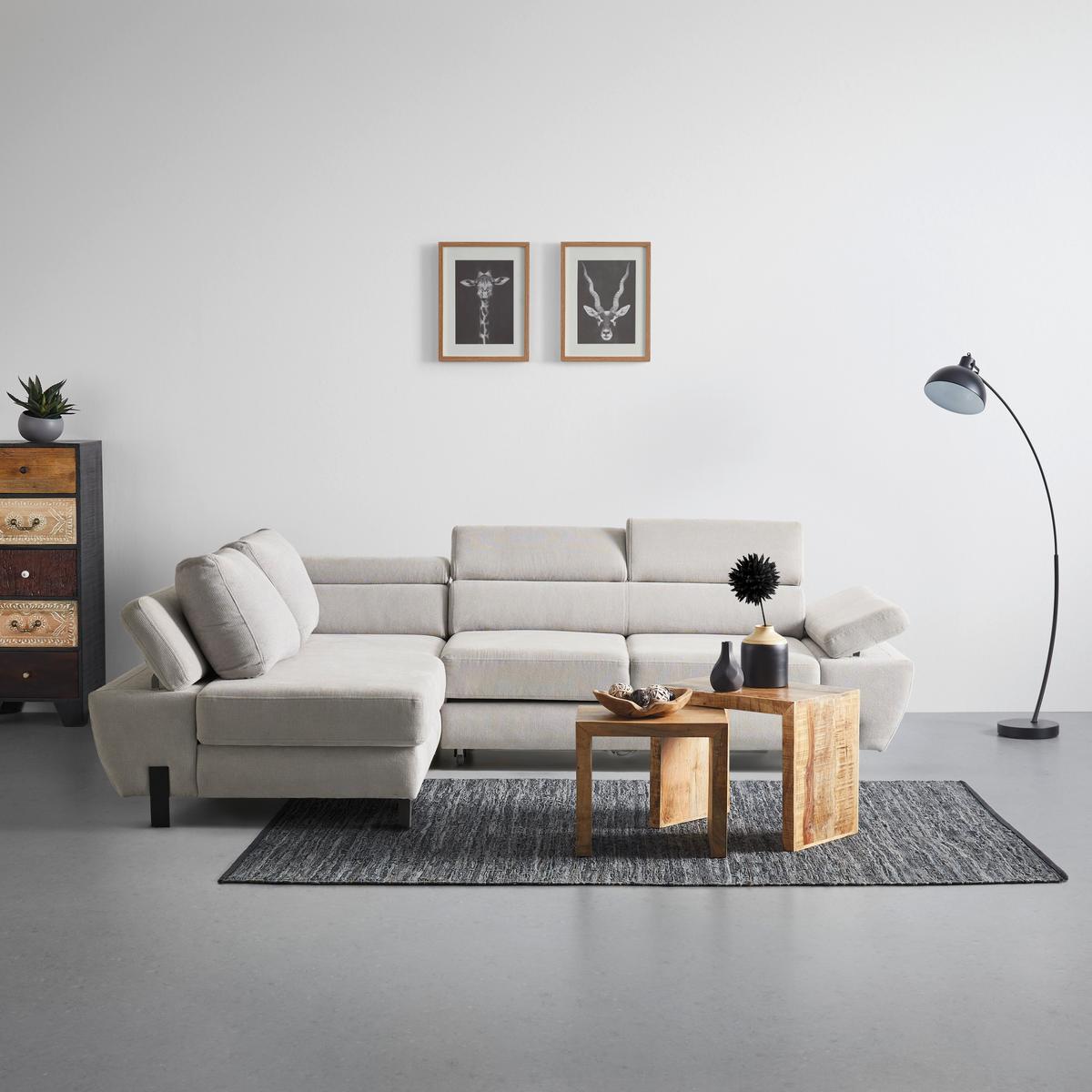 Ecksofa In Hellgrau Mit Schlaffunktion - Hellgrau/Schwarz, Modern, Holz/Holzwerkstoff (189/277cm) - Mömax