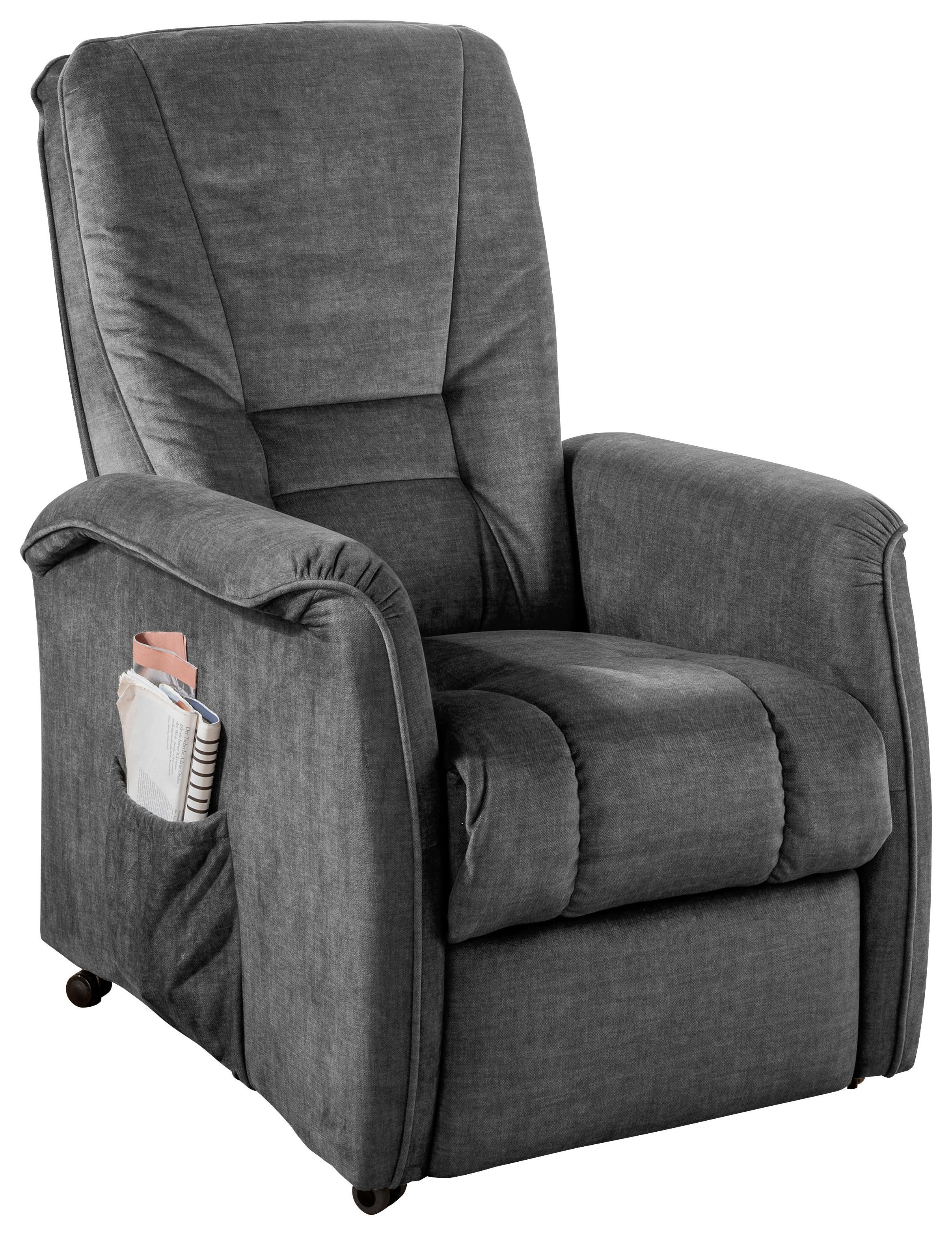 Relaxsessel Harry Dunkelgrau Velours - Dunkelgrau/Schwarz, Design, Kunststoff/Textil (77/107/88cm) - Livetastic