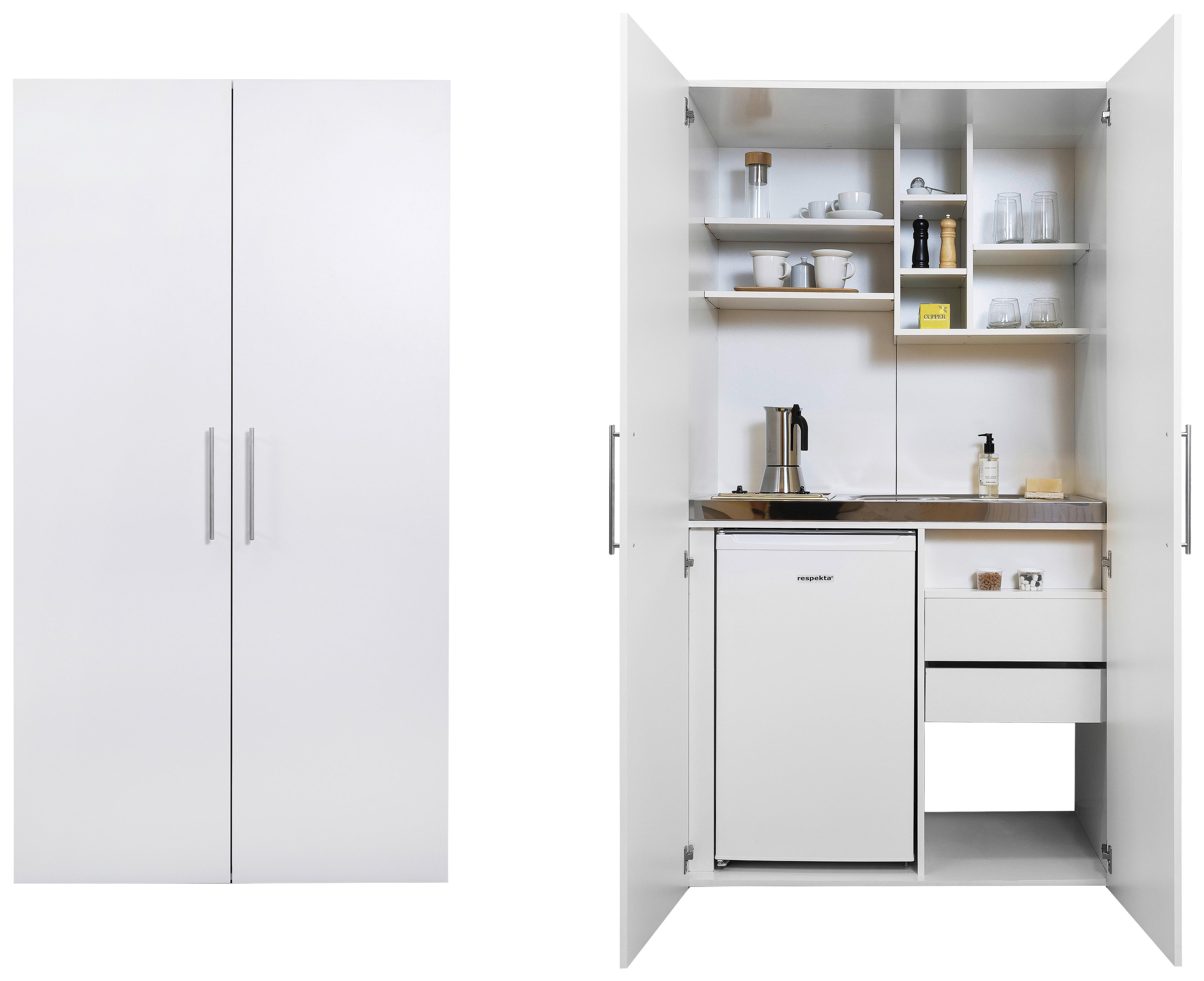 Schrankküche Economy Weiß mit Geräte B: ca. 104 cm - Edelstahlfarben/Weiß, MODERN, Holzwerkstoff/Metall (104/193/67cm) - Respekta