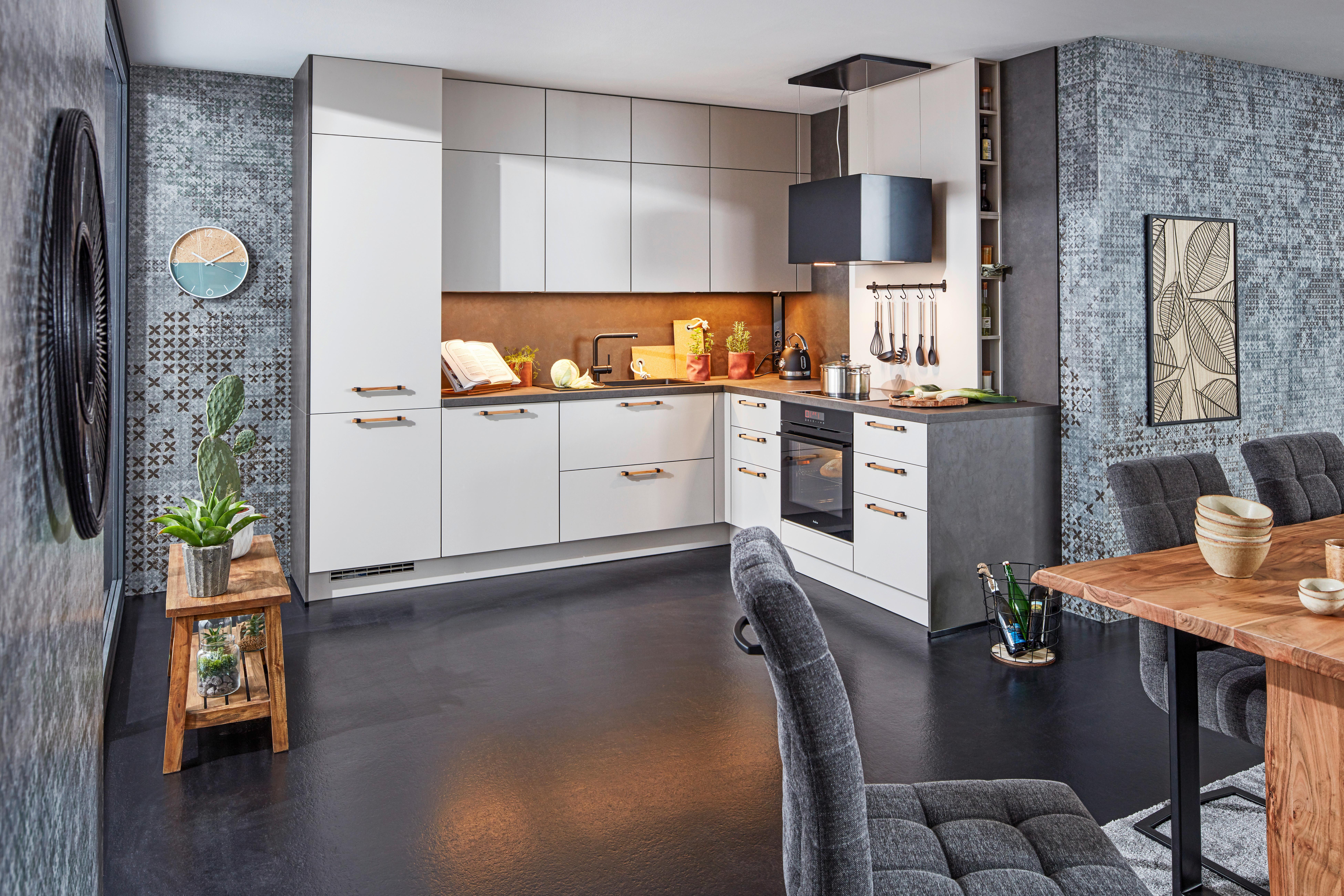 Eckküche in Sandfarben - Sandfarben/Dunkelgrau, KONVENTIONELL, Holzwerkstoff/Metall (295/227cm) - Nobilia