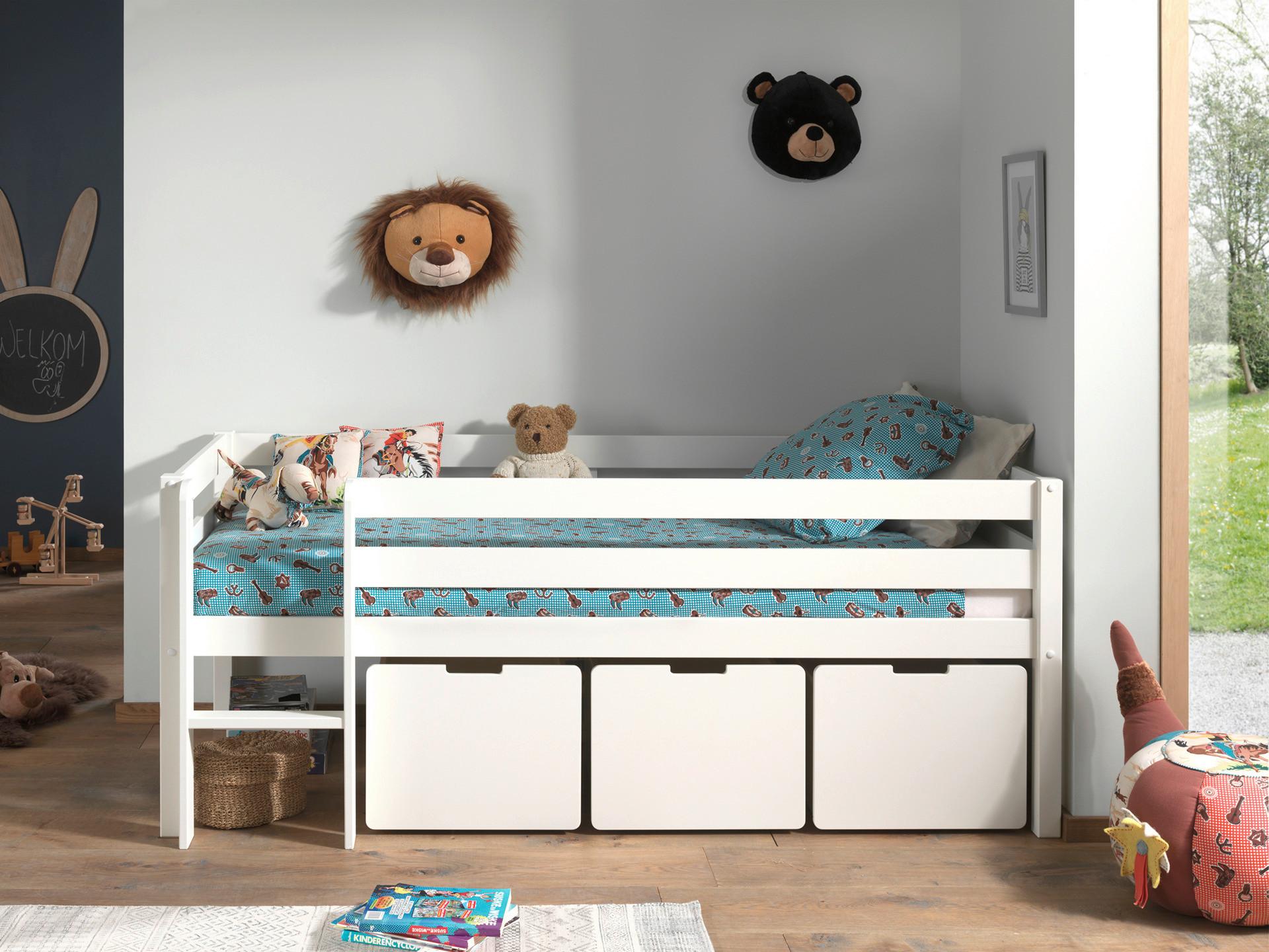 Hochbett Pino mit 3 Schubkästen ca.90x200cm Weiß - Weiß, MODERN, Holz/Holzwerkstoff (90/200cm) - Vipack