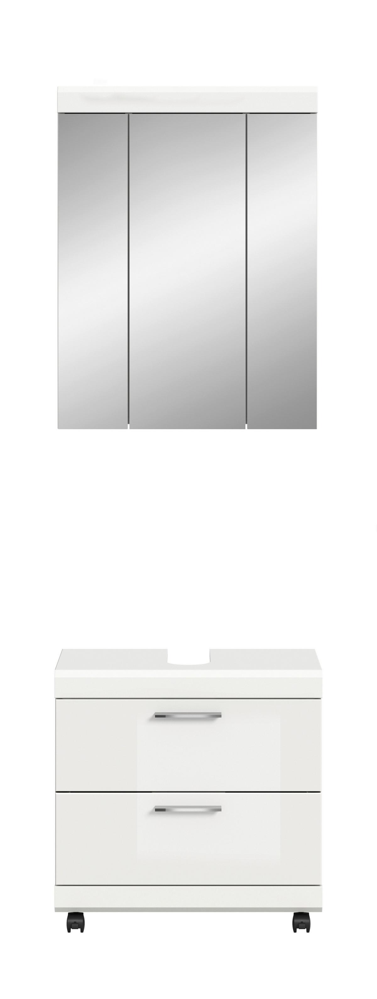 Badezimmer Scout Weiß/Weiß Hochglanz 2-teilig - Weiß Hochglanz/Silberfarben, Trend, Glas/Holzwerkstoff (60cm) - MID.YOU