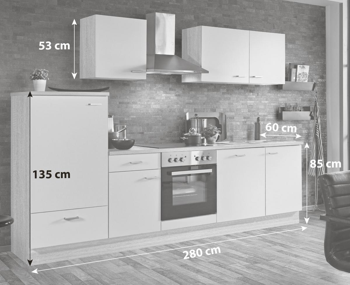 Menke Küchenblock Classic Weiß/Eiche ca. 270 cm - Silberfarben/Weiß, KONVENTIONELL, Holzwerkstoff/Kunststoff (280cm) - Menke