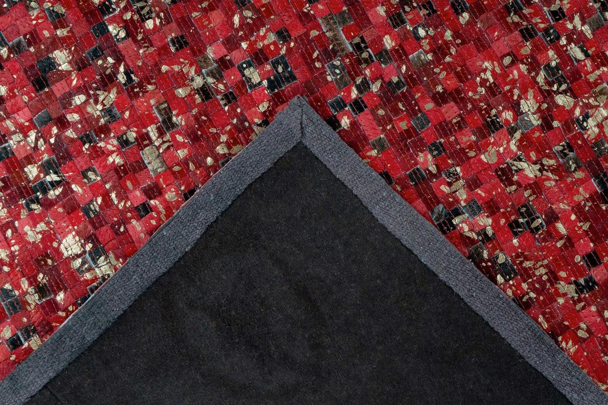 Flachwebeteppich Finish 125 Rot / Gold 80x150 - Rot/Goldfarben, Basics, Leder (80/150cm) - Kayoom