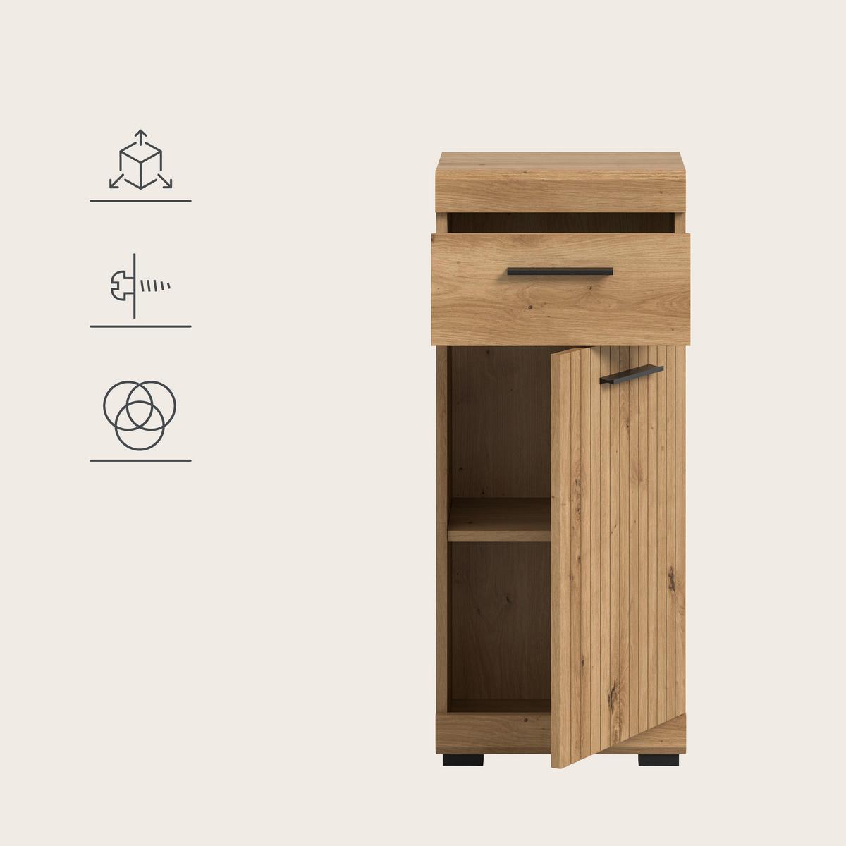 Midischrank Scout Eiche Artisan - Schwarz/Eiche Artisan, Trend, Holzwerkstoff/Kunststoff (37/88/31cm) - MID.YOU