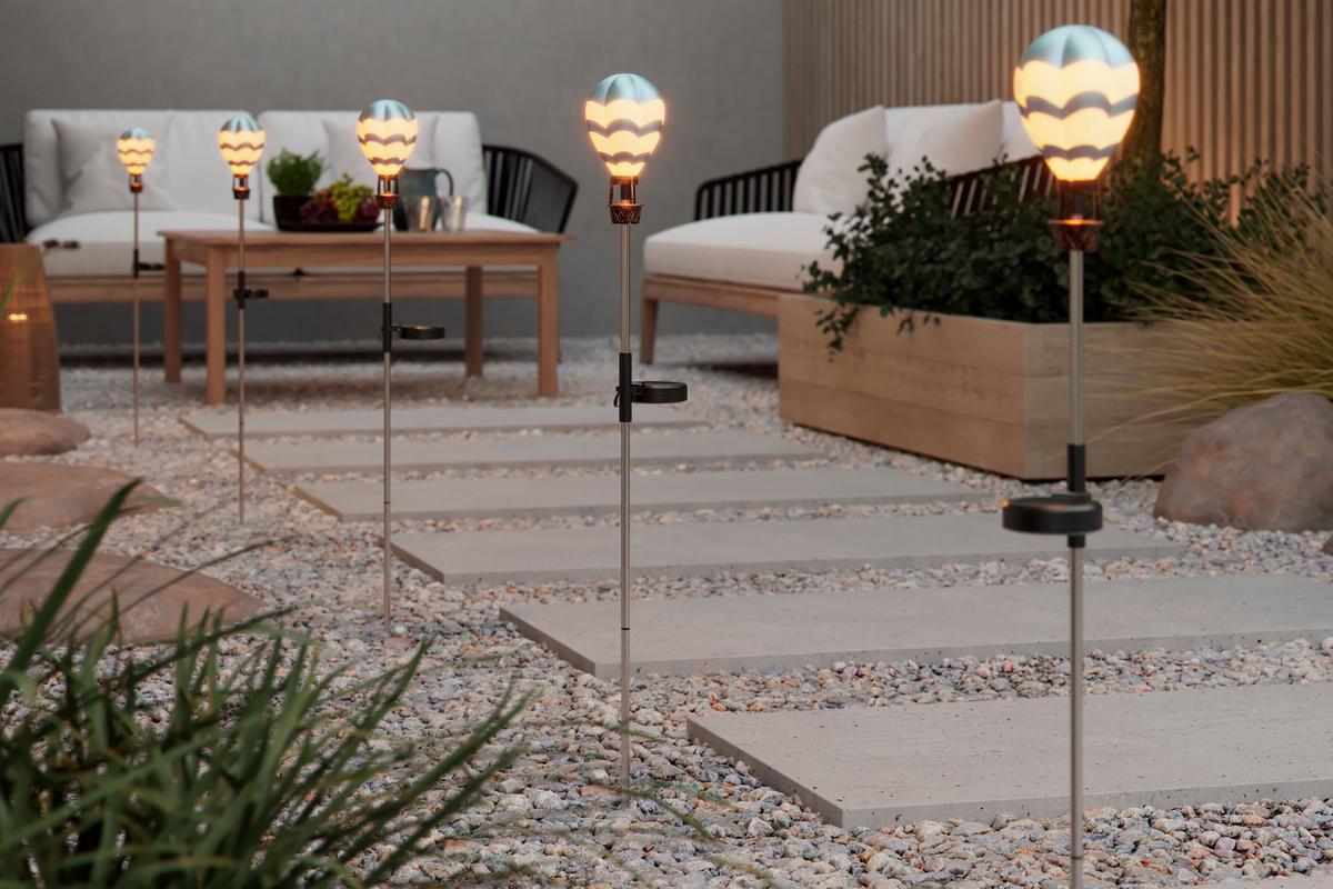 Solarleuchte Ballon Blau/Weiß max. 0,06 Watt - Blau/Weiß, ROMANTIK / LANDHAUS, Kunststoff/Metall (8/83,5cm) - Mömax