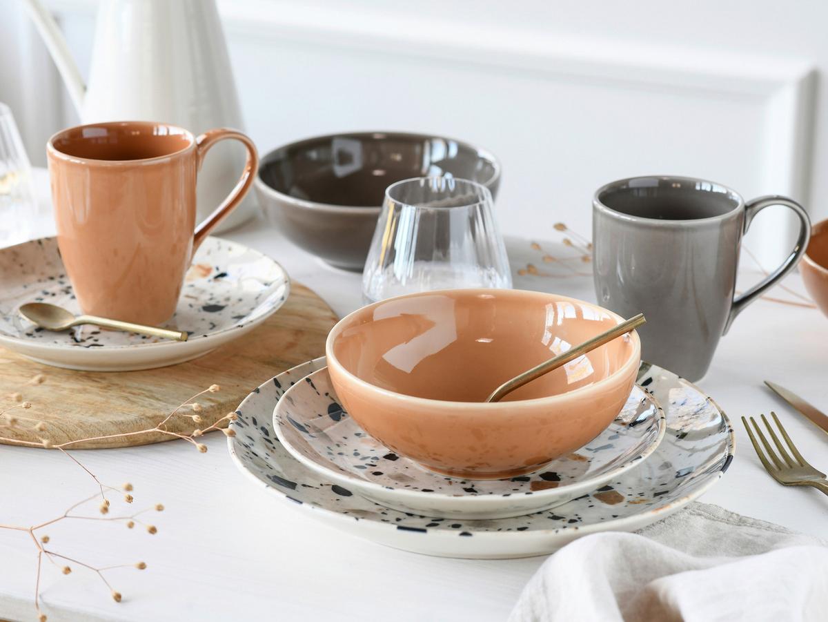 Kombinirani Servis Terrazzo, 16-Delni - siva/barve korale, Basics, keramika - Creatable