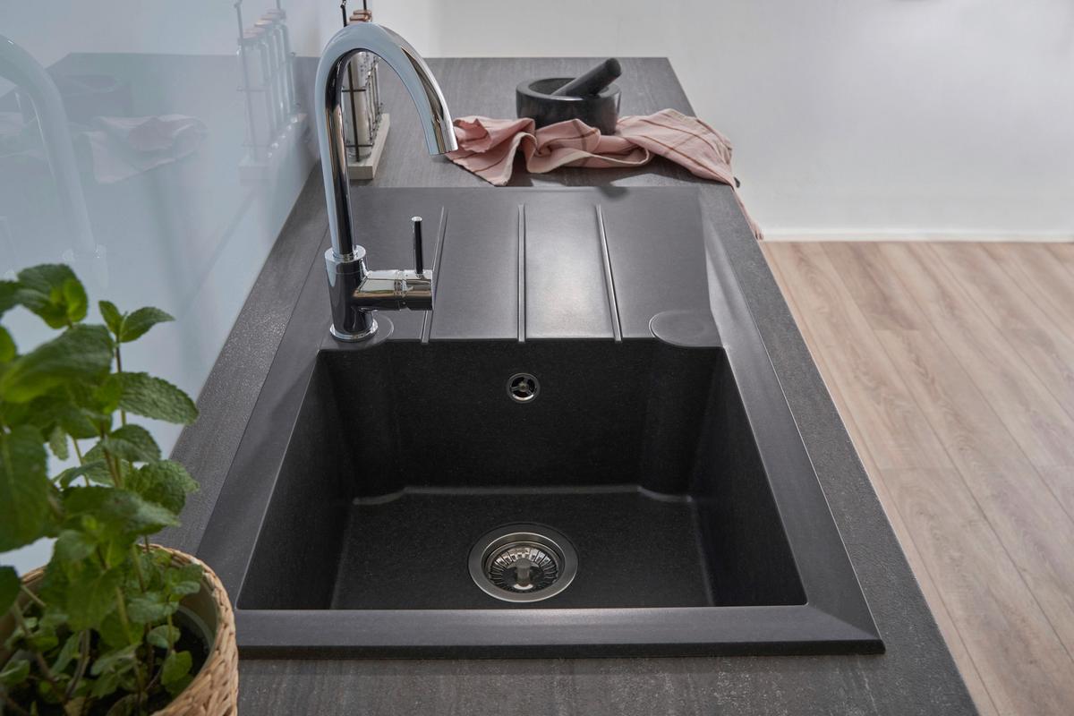 Spüle Alineo ca. 81x21x50 cm Schwarz - Schwarz, Trend, Stein (81/21/50cm) - Respekta
