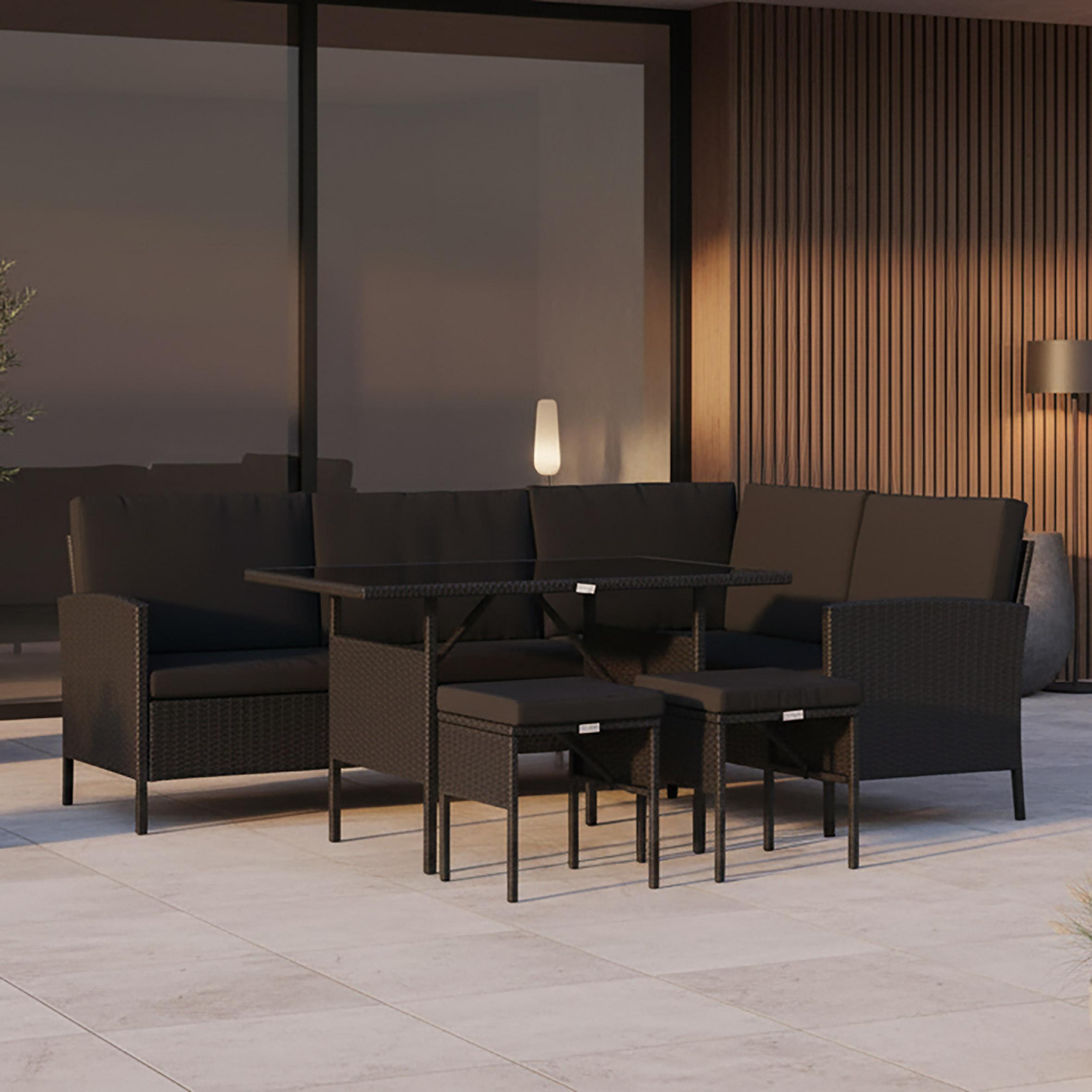 Dining-Loungeset Knock Schwarz - Schwarz, KONVENTIONELL, Kunststoff - Gardenson