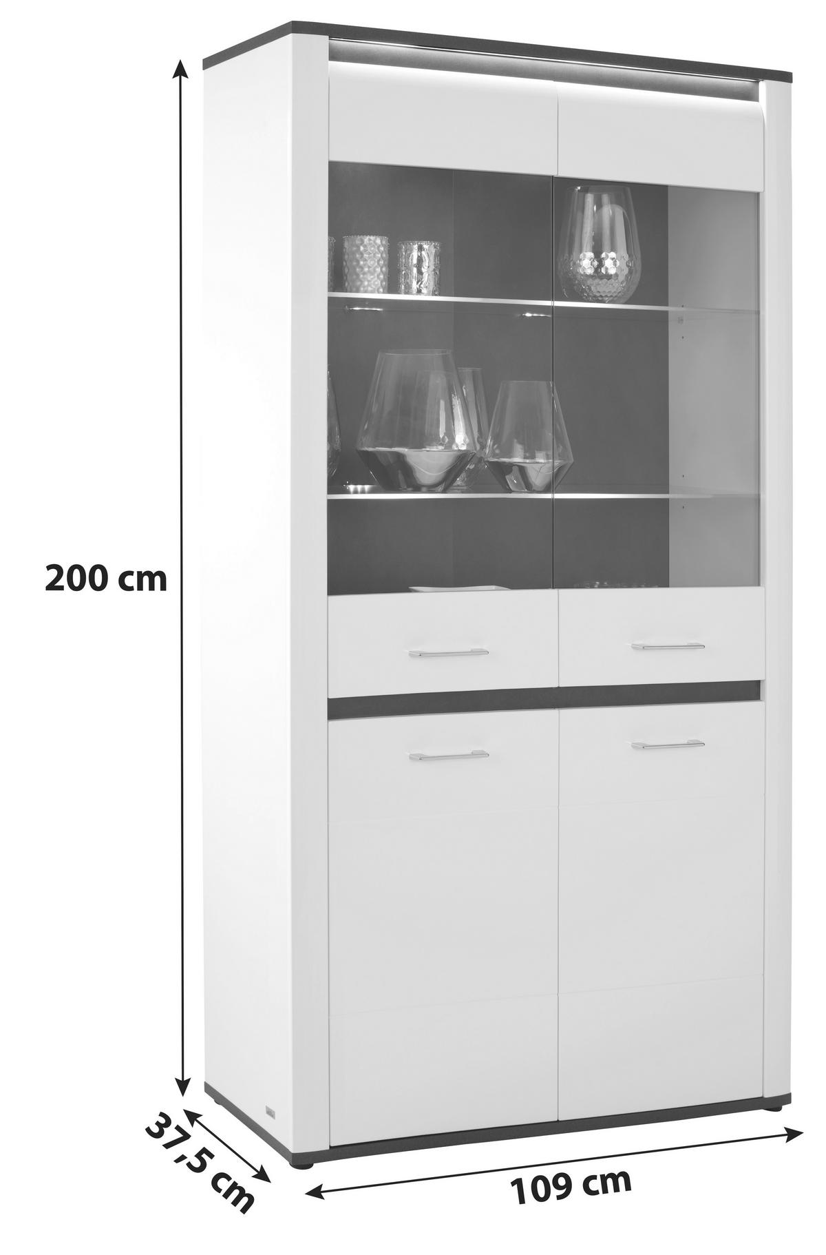 Vitrină Alassio - alb/grafit, Modern, sticlă/material pe bază de lemn (109/200/37,5cm) - Mömax