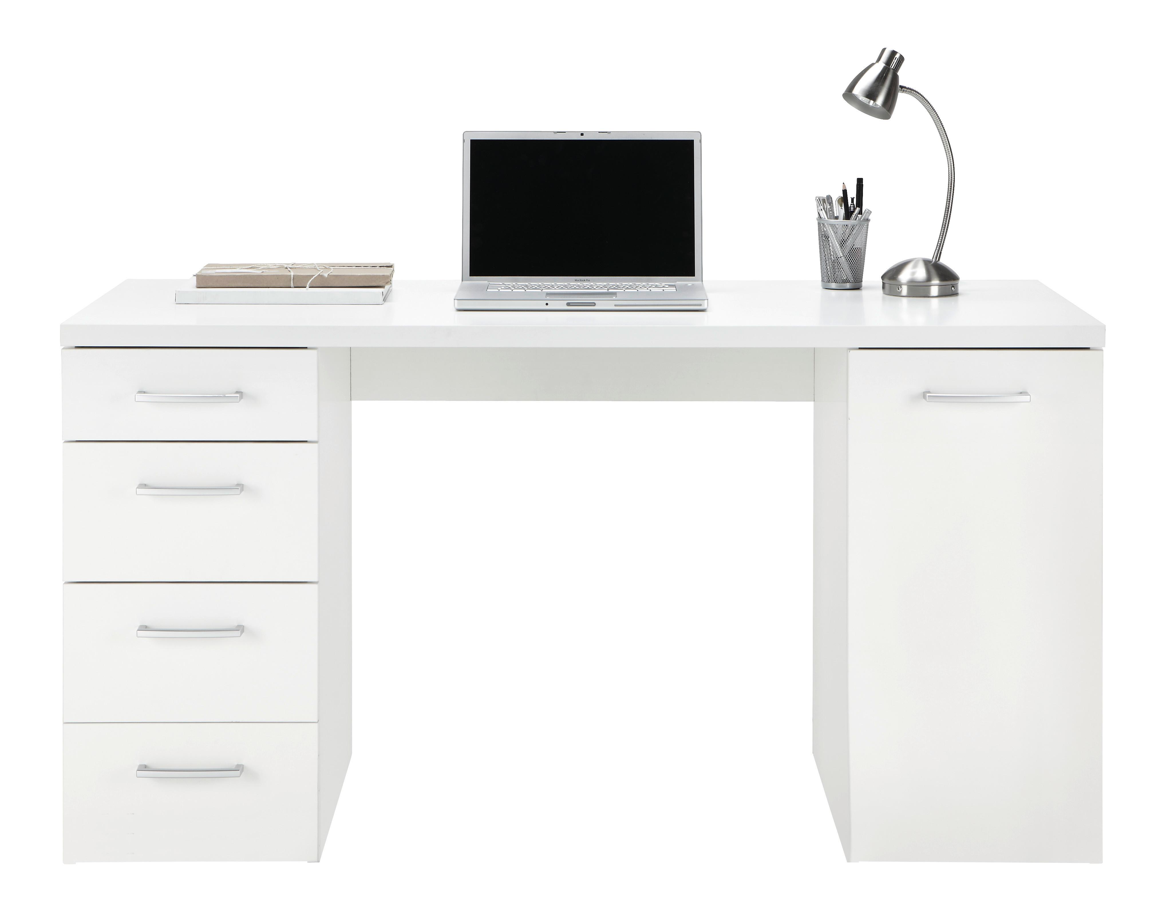Schreibtisch in Weiß - Alufarben/Weiß, MODERN, Kunststoff (139/74/60cm) - Modern Living