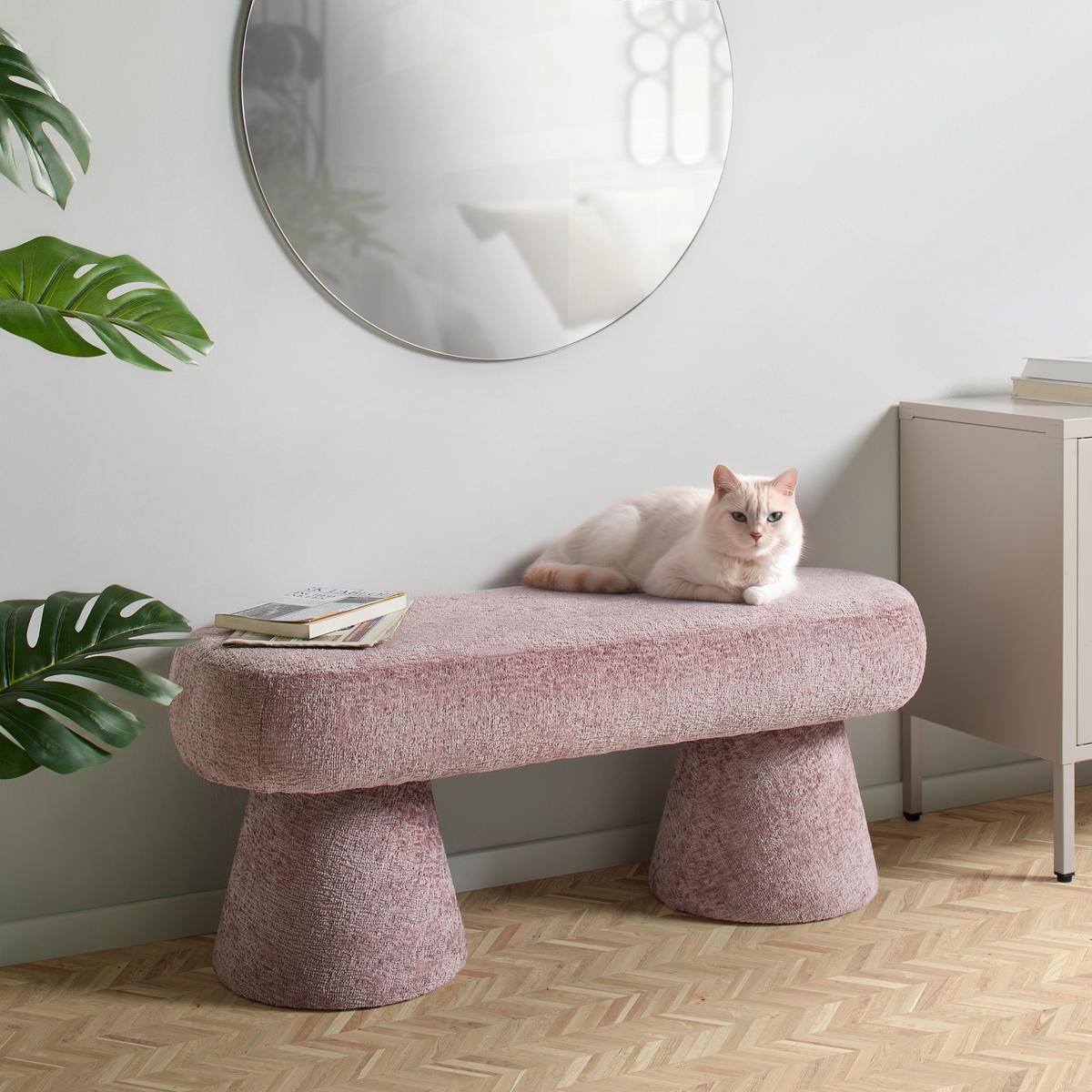 Sitzbank Monty Chenille Hellrosa - Rosa, ROMANTIK / LANDHAUS, Holzwerkstoff/Textil (98/37/40cm) - Premium Living
