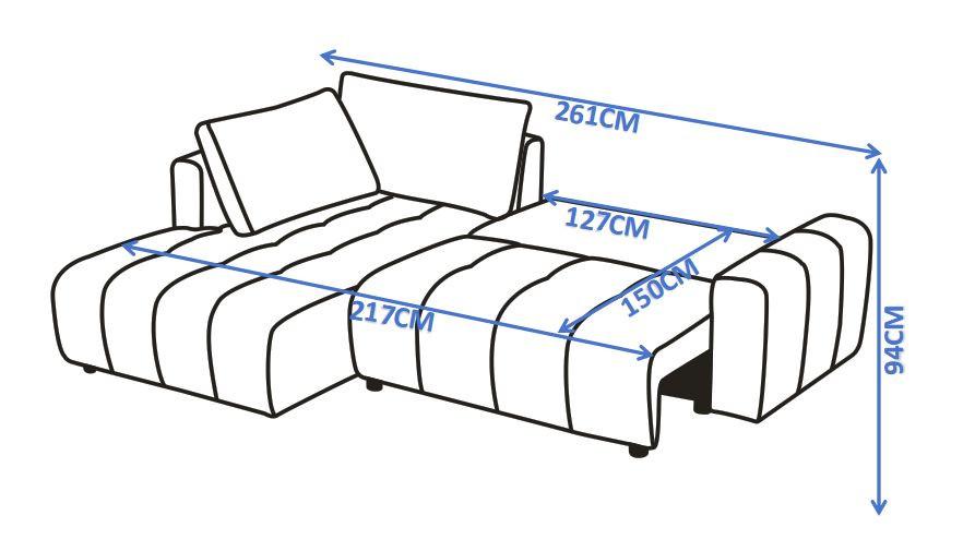 HÖRNSOFFA GIA - ljusgrå/svart, Modern, trä/textil (261/197cm) - Bessagi Home
