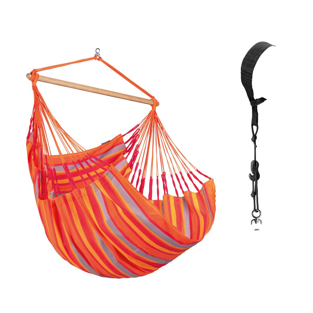 Hängesessel Comfort Hammock Echtholz Gelb/Orange/Rot/Grau - Gelb/Rot, LIFESTYLE, Holz/Textil (110/160/180cm) - La Siesta