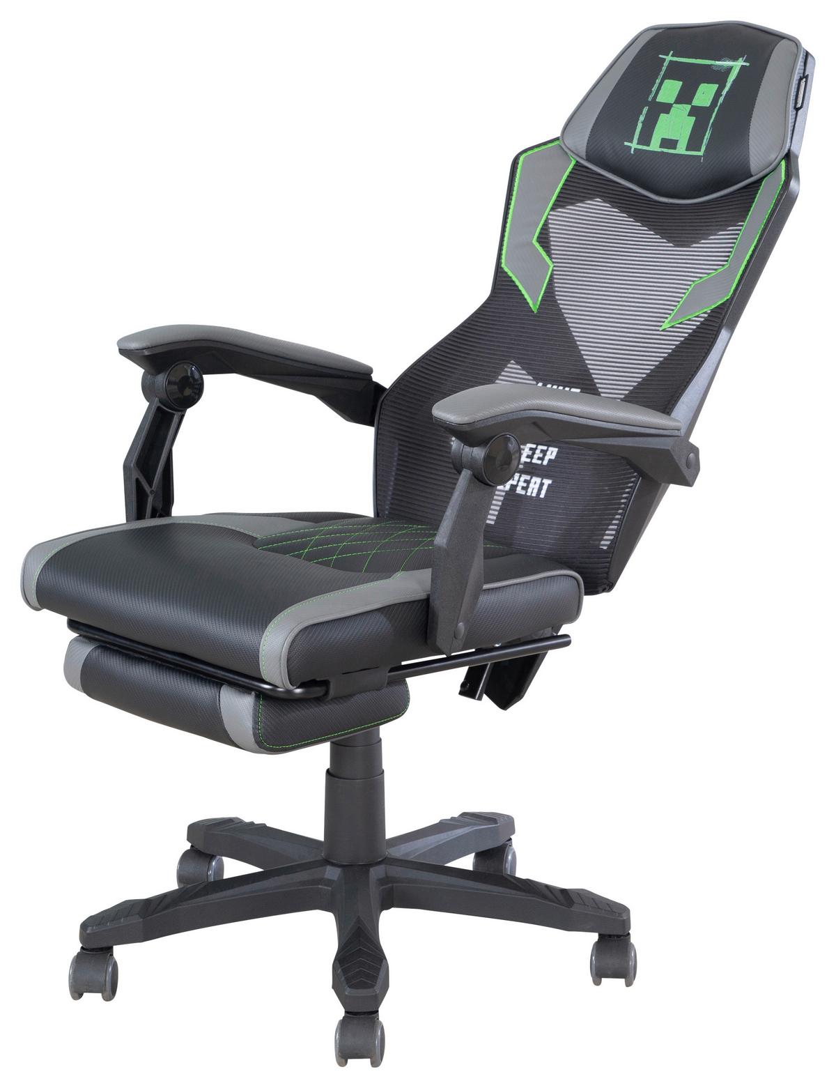 Gaming Stol Minecraft, Siva, Zelena - siva/zelena, Moderno, umetna masa/tekstil (61/114,5/62,5cm) - Minecraft