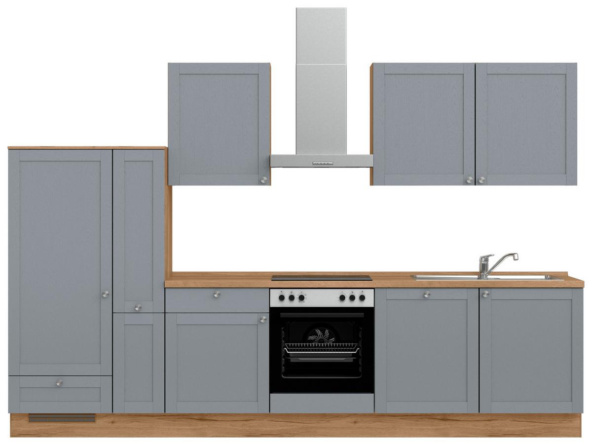 Küchenleerblock Frame Low o. Geräte Blaugrau - Edelstahlfarben/Eichefarben, MODERN, Holzwerkstoff/Metall (330cm) - Nobilia
