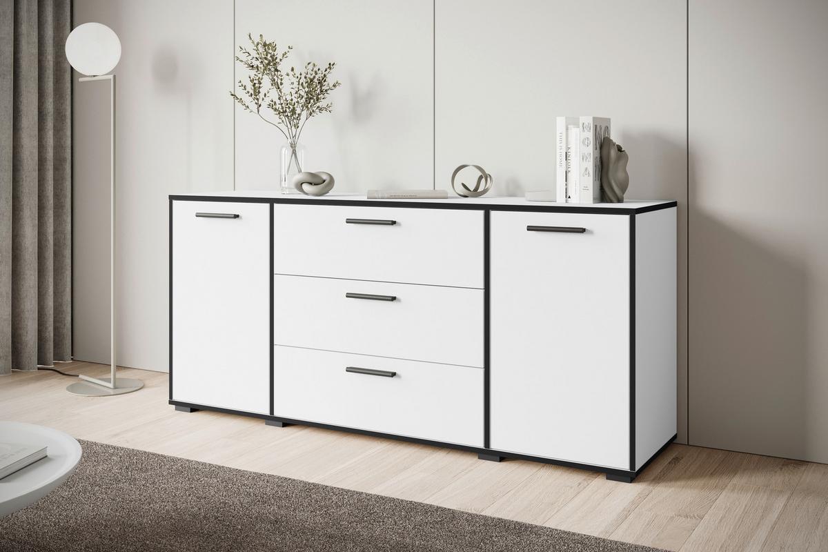 Sideboard Bogota Weiß/Schwarz - Weiß Hochglanz/Graphitfarben, Basics, Holzwerkstoff/Kunststoff (150/68/40cm) - P & B