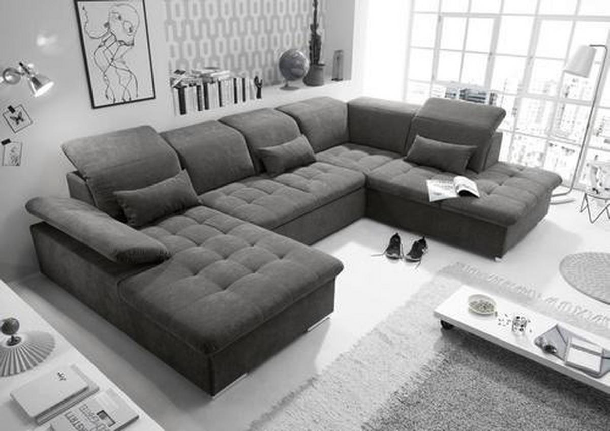 Wohnlandschaft Wayne U inkl. Kissen Dunkelgrau - Dunkelgrau/Silberfarben, KONVENTIONELL, Kunststoff/Textil (188/340/240cm) - MID.YOU