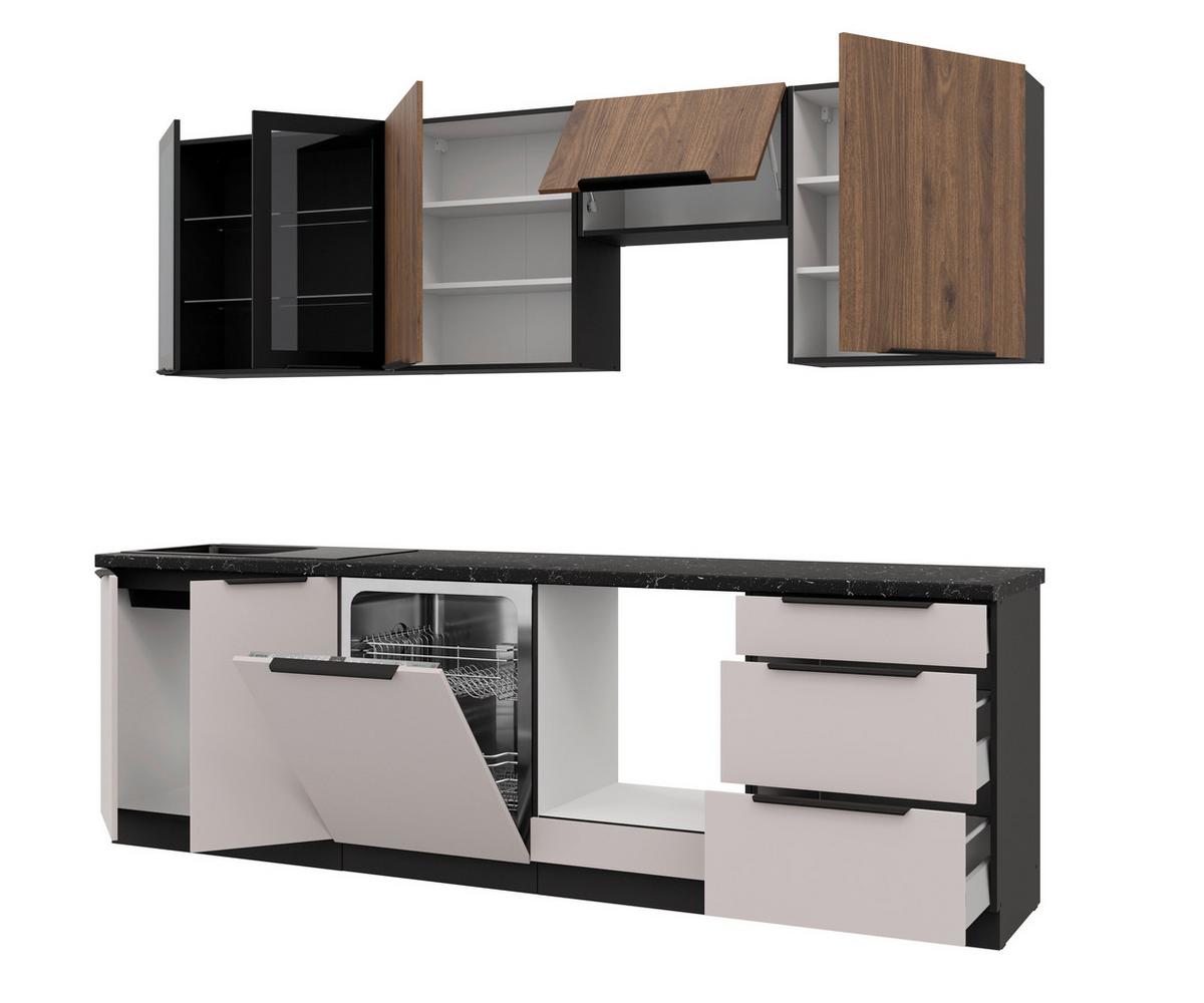 Blok Kuhinja Arona/monza - kašmir/boje oraha, Moderno, staklo/drvni materijal (260/210/60cm) - Modern Living