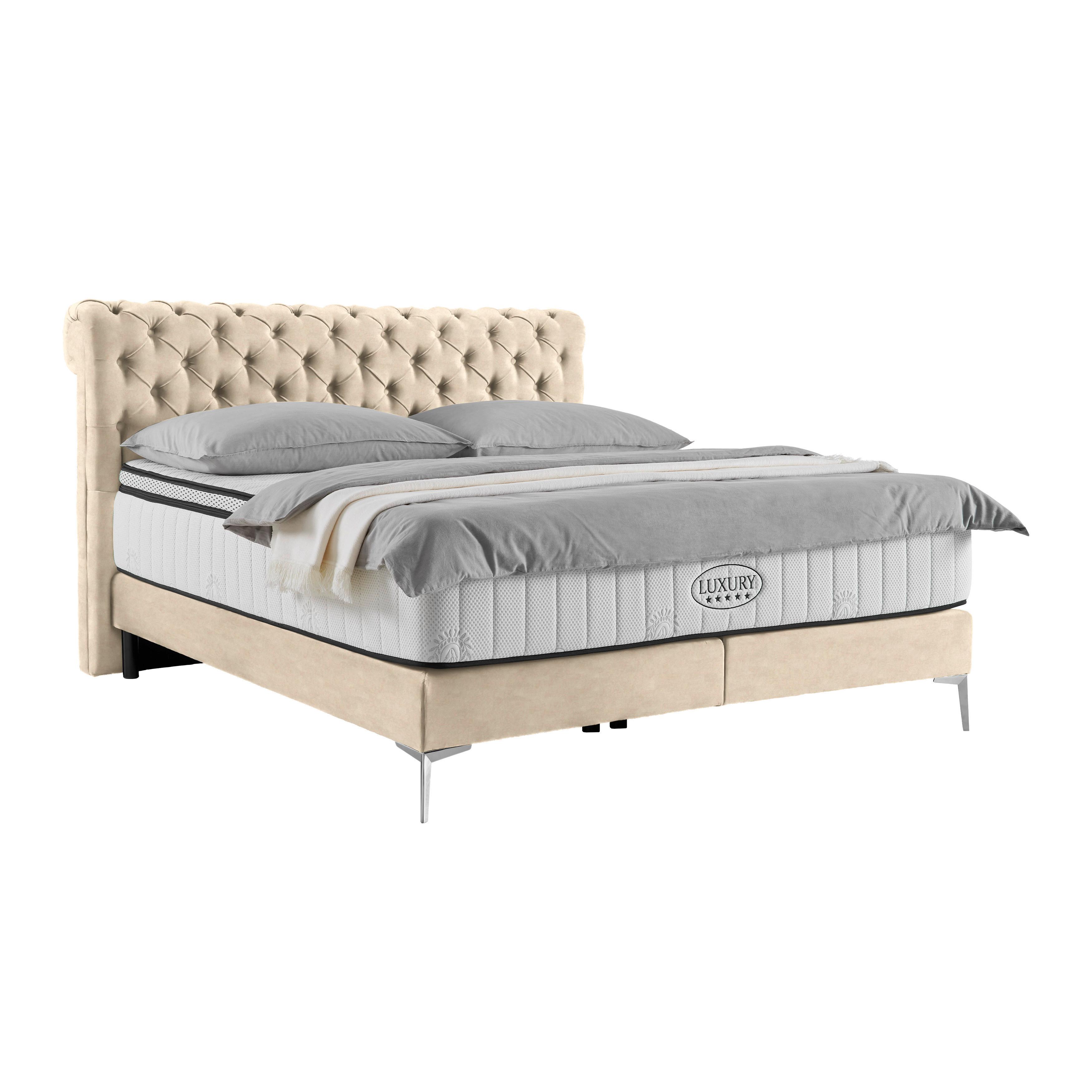 Boxspringbett Queen in Sahara ca. 180x200cm - Chromfarben/Goldfarben, KONVENTIONELL, Textil (180/200cm) - Premium Living