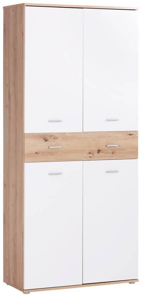 Dulap pentru pantofi KÖLN - alb/culoare lemn stejar, Modern, material pe bază de lemn (85/190,8/37,7cm) - Modern Living