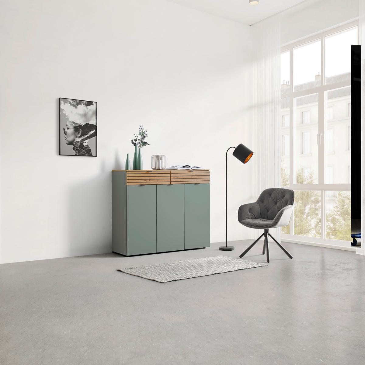 Kommode Bahia-M Grün/Eiche Artisan - Schwarz/Eiche Artisan, MODERN, Holzwerkstoff/Metall (122/101/41cm) - Mömax