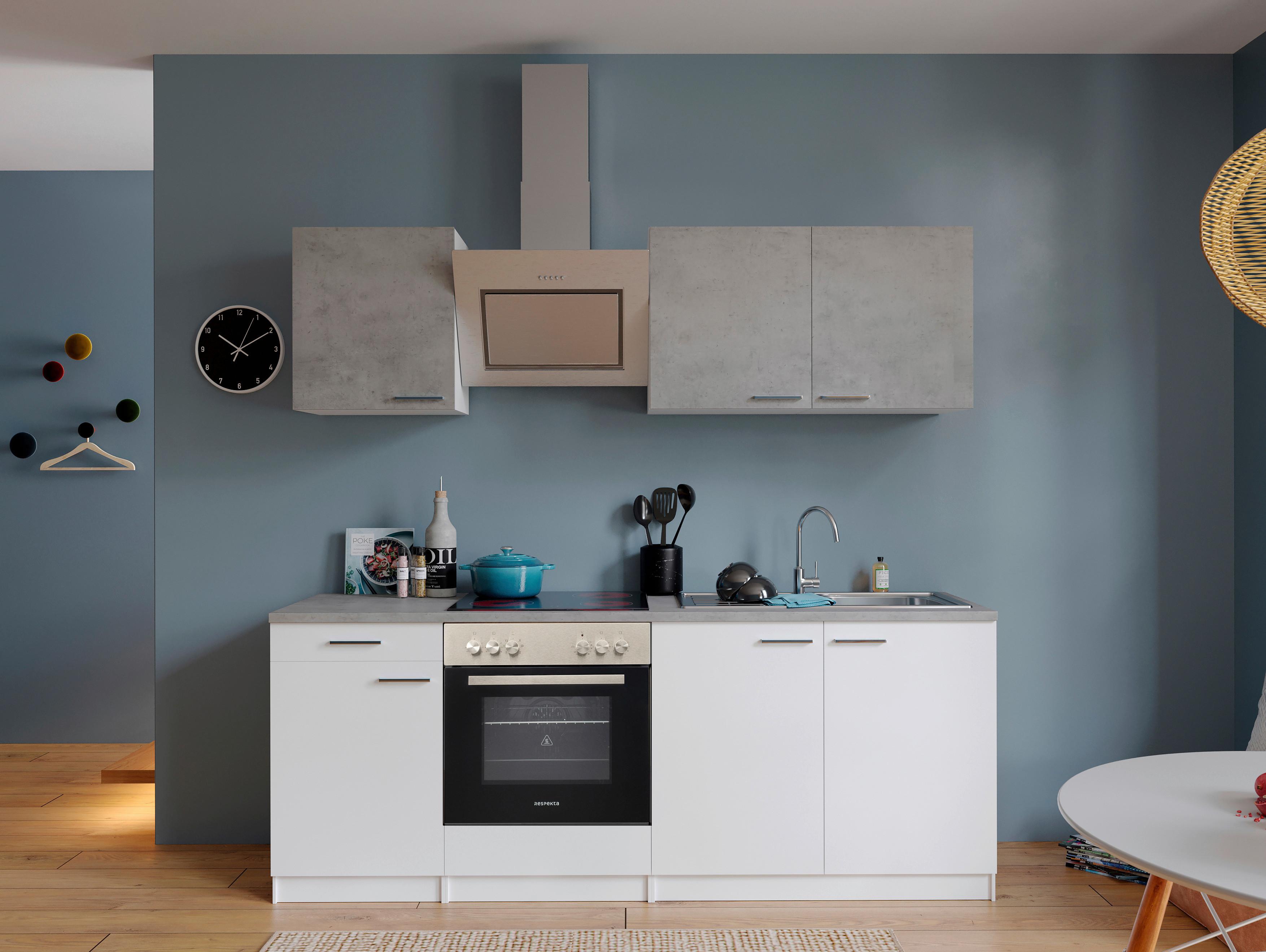 Küchenblock Malia mit Geräten ca. 210 cm Weiß/Grau - Edelstahlfarben/Graphitfarben, Basics, Holzwerkstoff/Metall (210cm) - Respekta