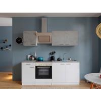 Küchenblock Malia mit Geräten ca. 210 cm Weiß/Grau - Edelstahlfarben/Graphitfarben, Basics, Holzwerkstoff/Metall (210cm) - Respekta