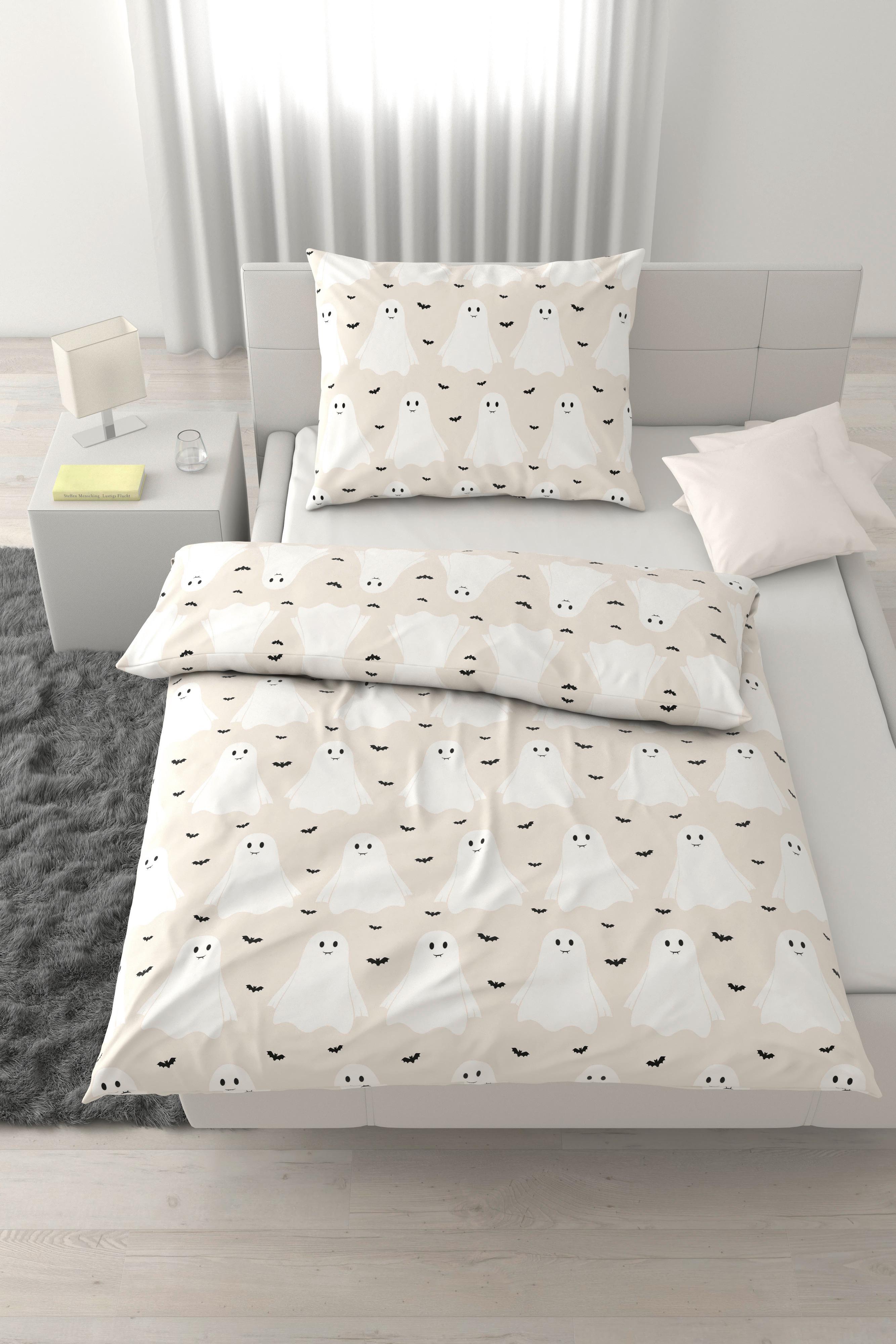 Lenjerie de pat Ghostie, cca. 140x200/50x70 cm - bej, textil (200/140cm) - Mömax