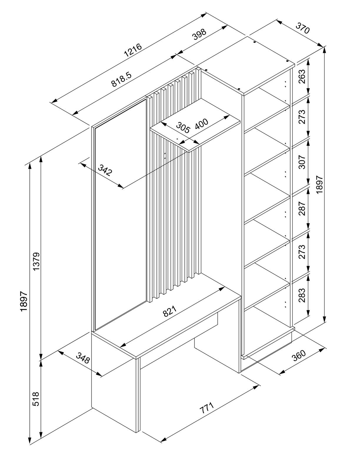 Predsoblje Medan - hrast Artisan/antracit, Moderno, drvni materijal (122/190/37cm) - MID.YOU