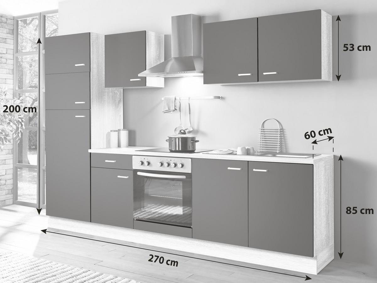 Menke Küchenblock Classic Dunkelbraun/Eiche ca. 270cm - Dunkelbraun/Silberfarben, KONVENTIONELL, Holzwerkstoff/Kunststoff (270cm) - Menke