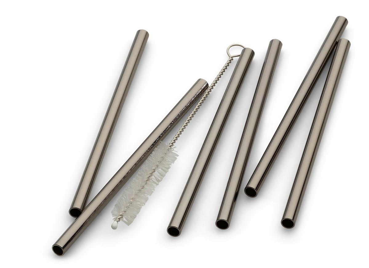 Set Slamic S Krtačko Straw, 6-Delni - črna/visoki sijaj, Basics, kovina (12cm) - Echtwerk