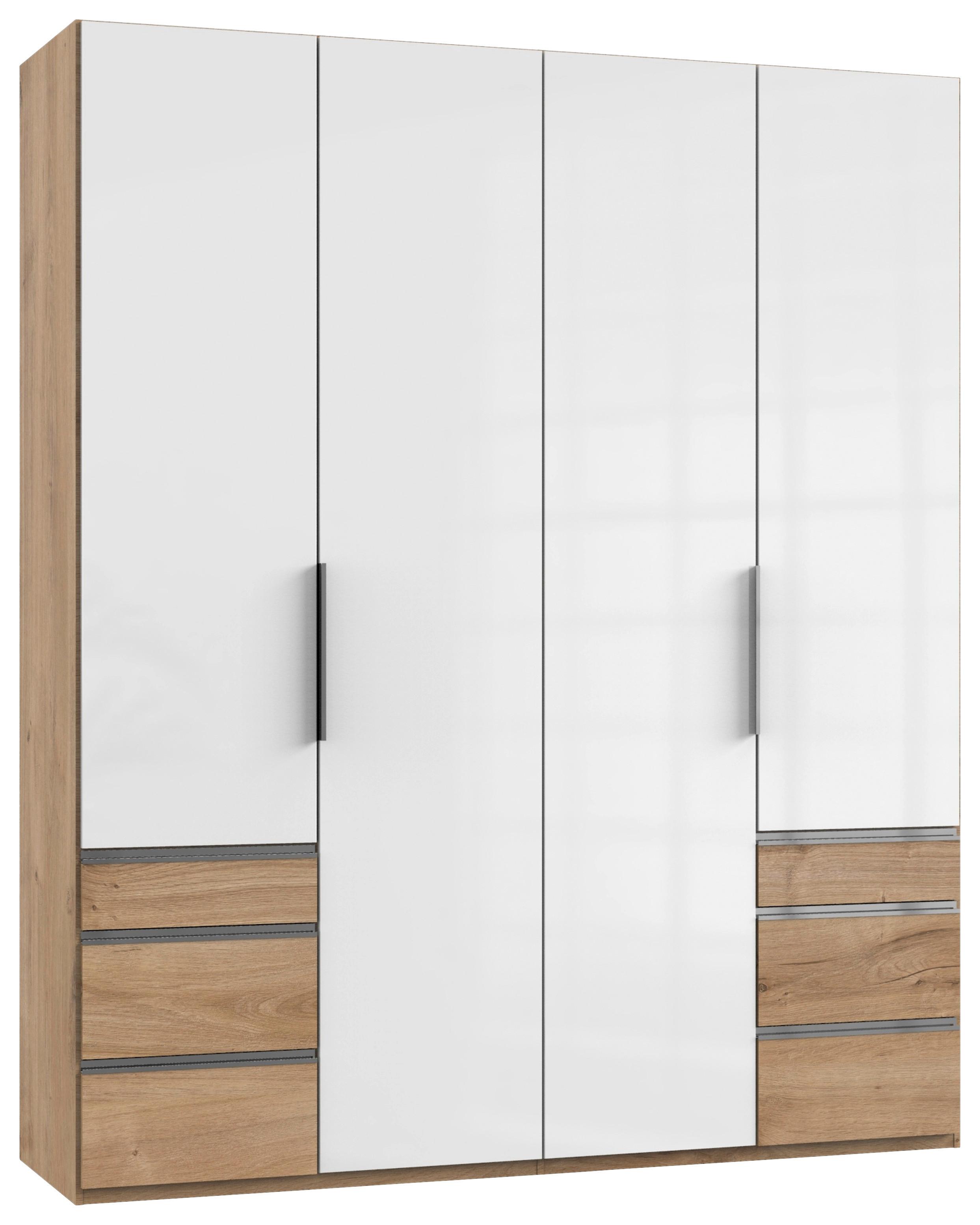 Drehtürenschrank Level 36D mit Laden ca. 200 cm Weiß/Eiche - Chromfarben/Weiß Hochglanz, MODERN, Holzwerkstoff/Metall (200/236/58cm) - MID.YOU